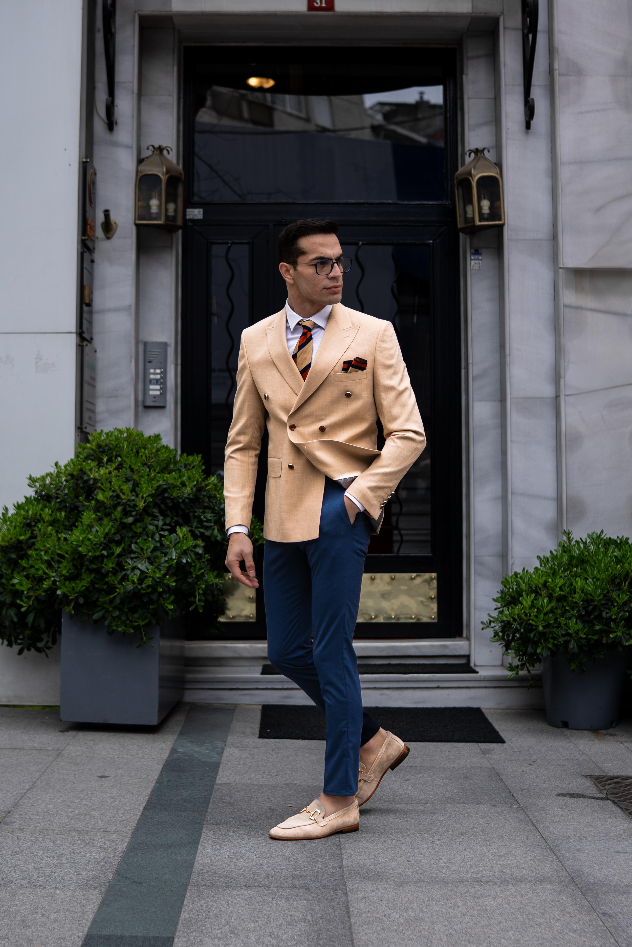Düz Slim Fit Mono Yaka Kruvaze Ceket 