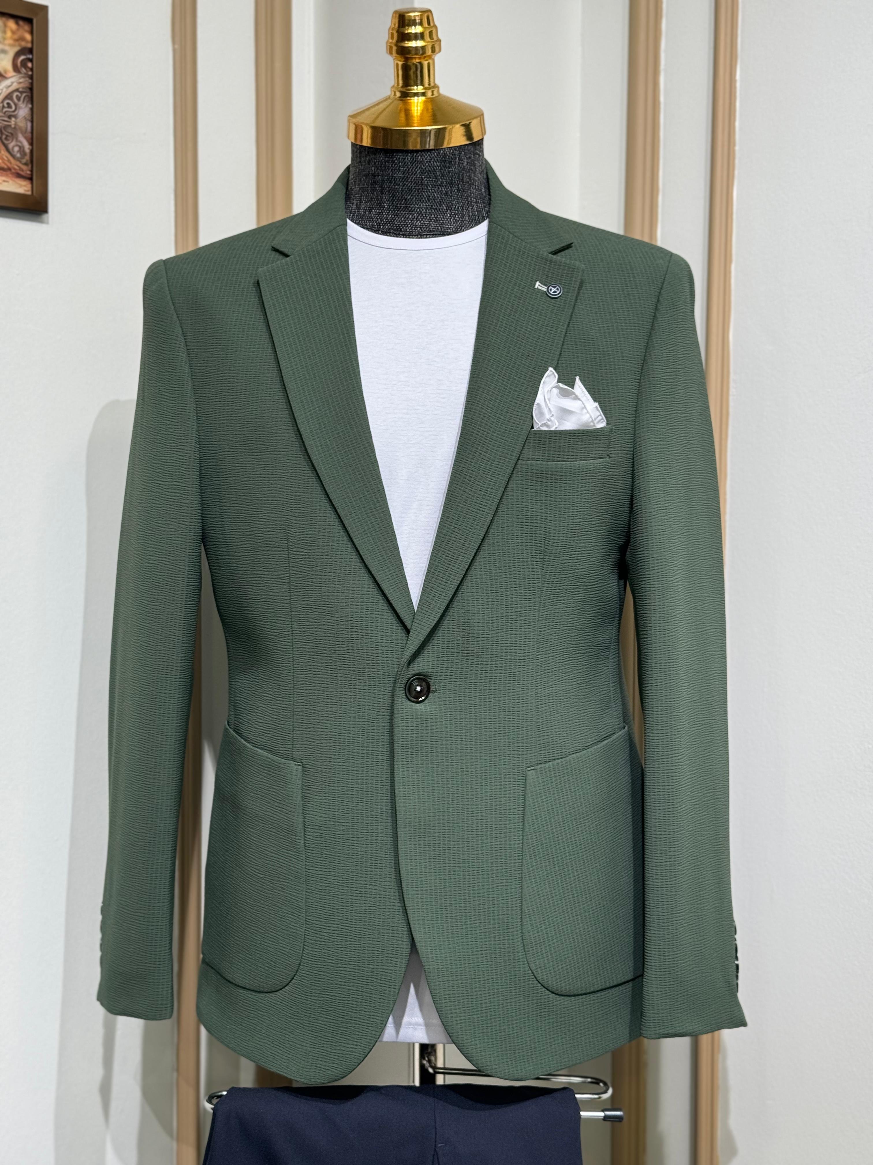 Slim Fit Kesim Gofre Kumaş Likralı Yazlık Ceket 