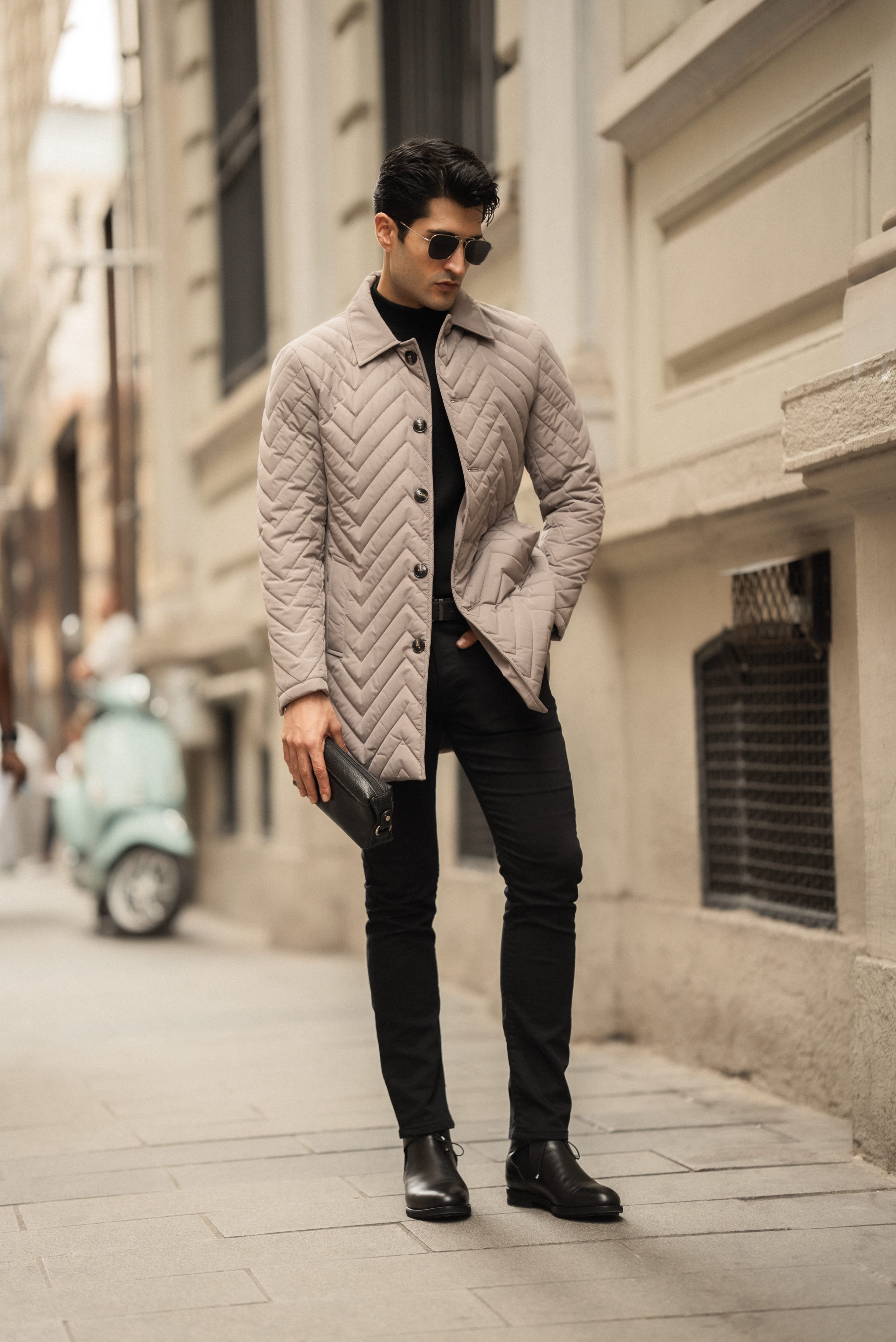 Desenli Slim Fit Gömlek Yaka Trench Kaban