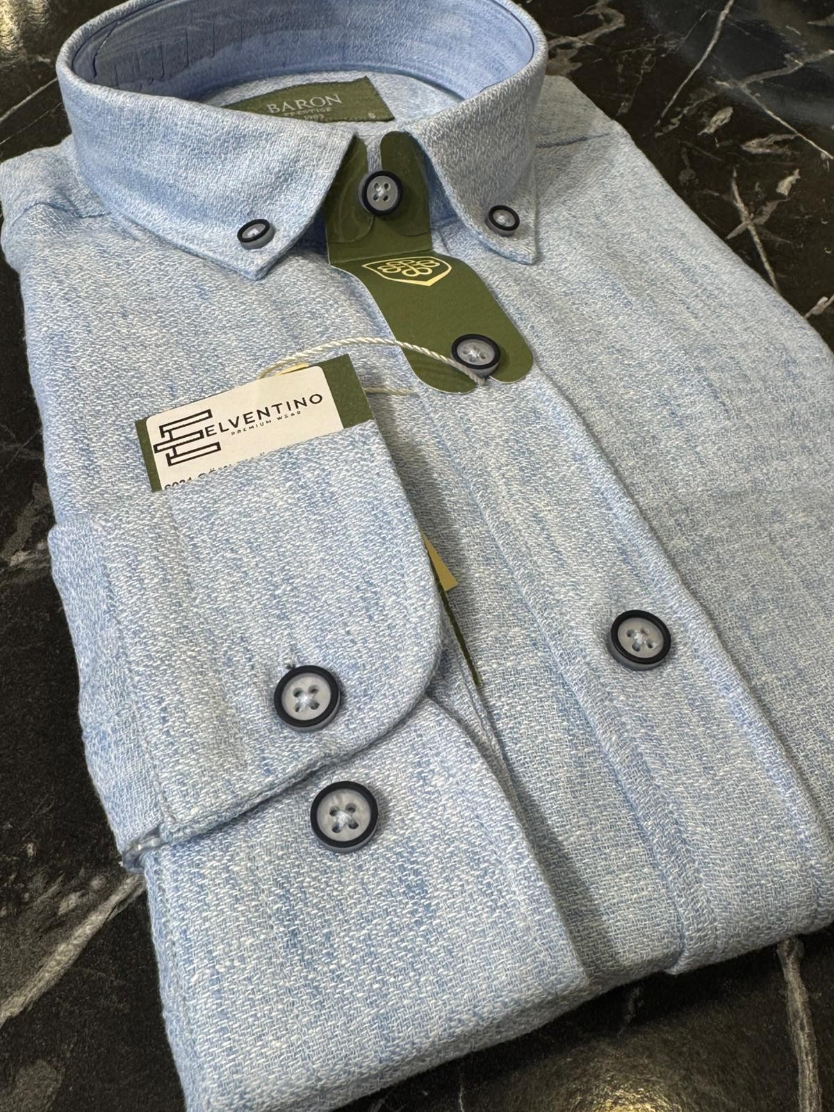 Slim Fit Uzun Kollu Keten Gömlek - Mavi