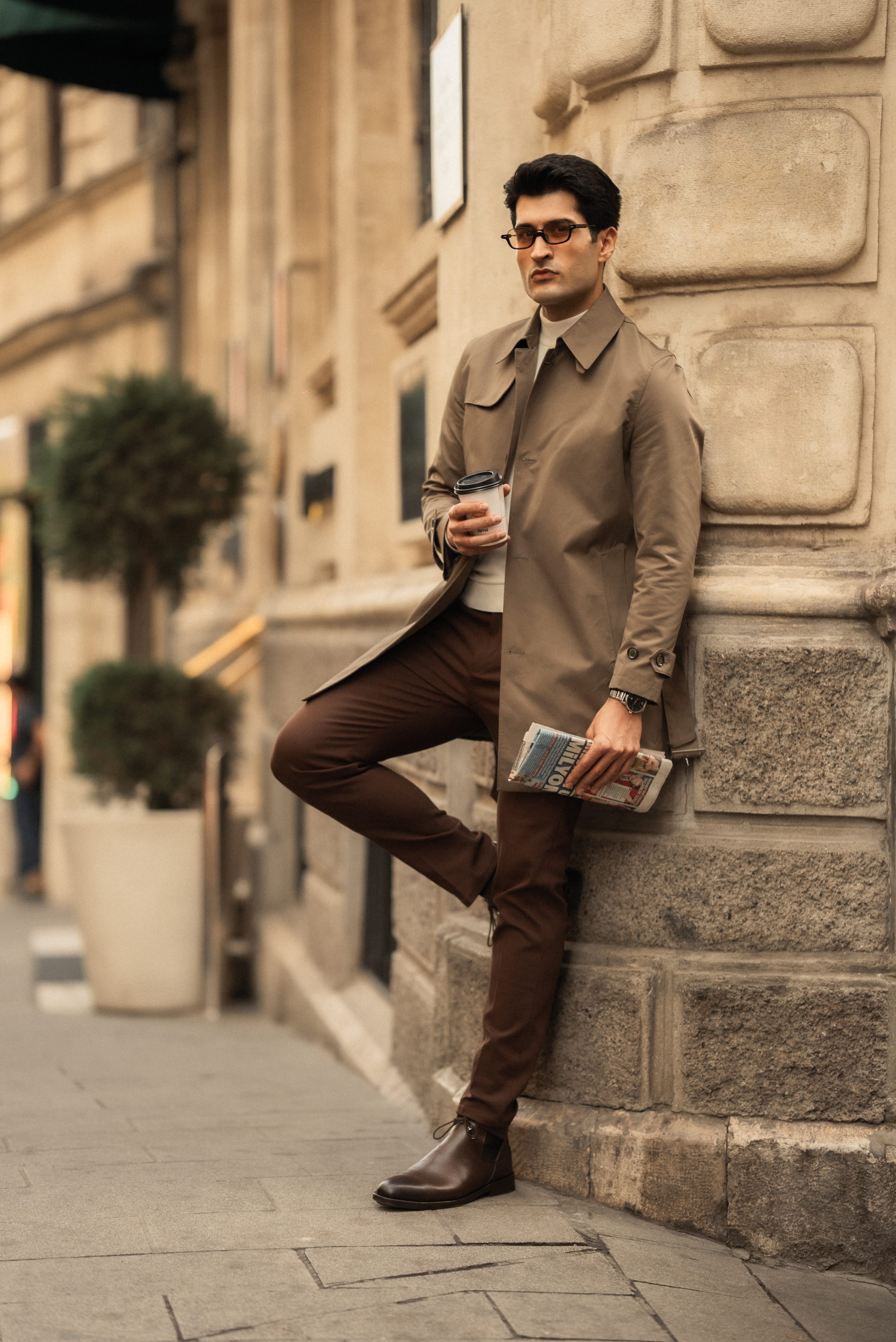 Slim Fit Kemer Tokalı Yan Cep Detaylı Trench Kaban - Haki