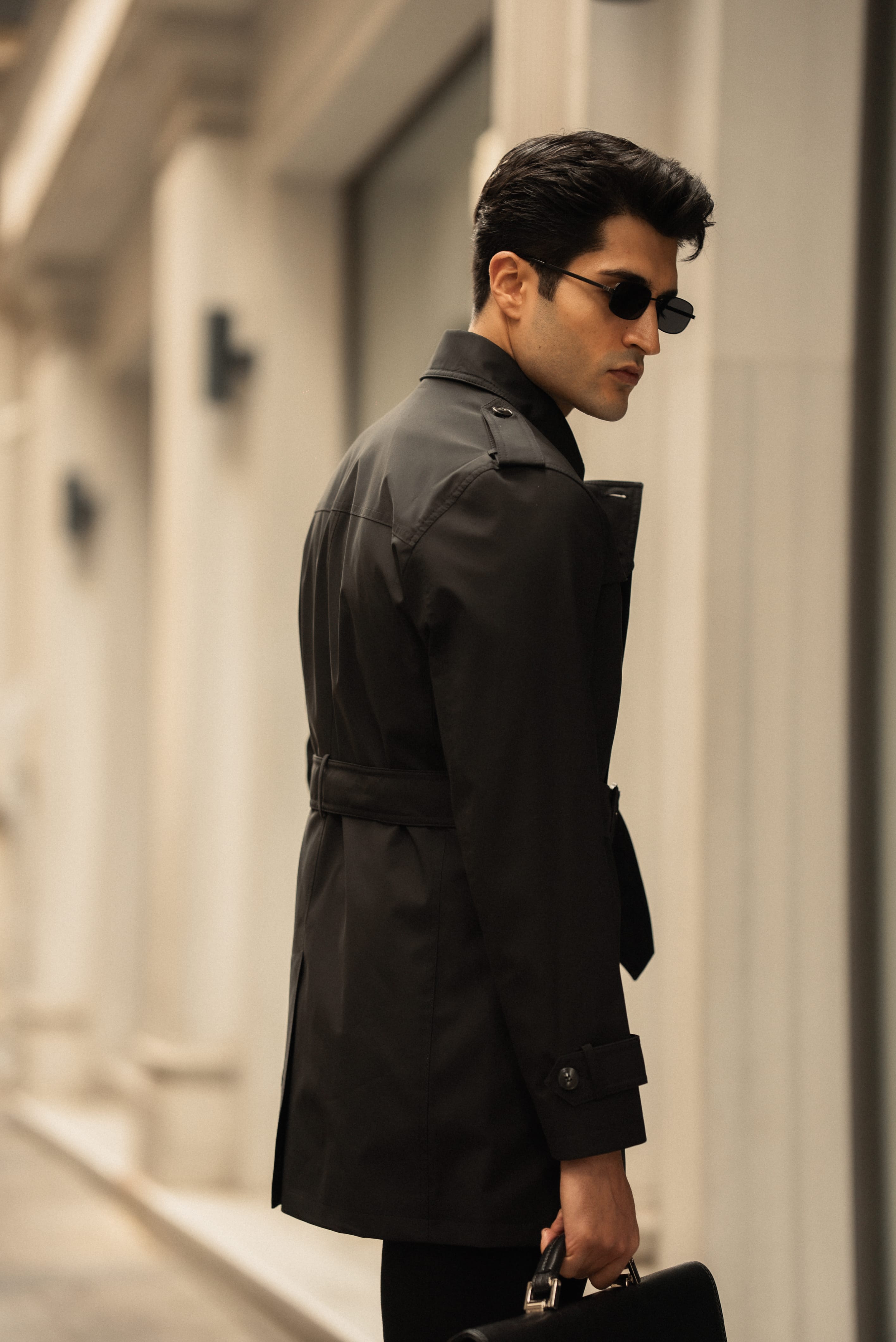 Düz Slim Fit Kemerli Trenchcoat