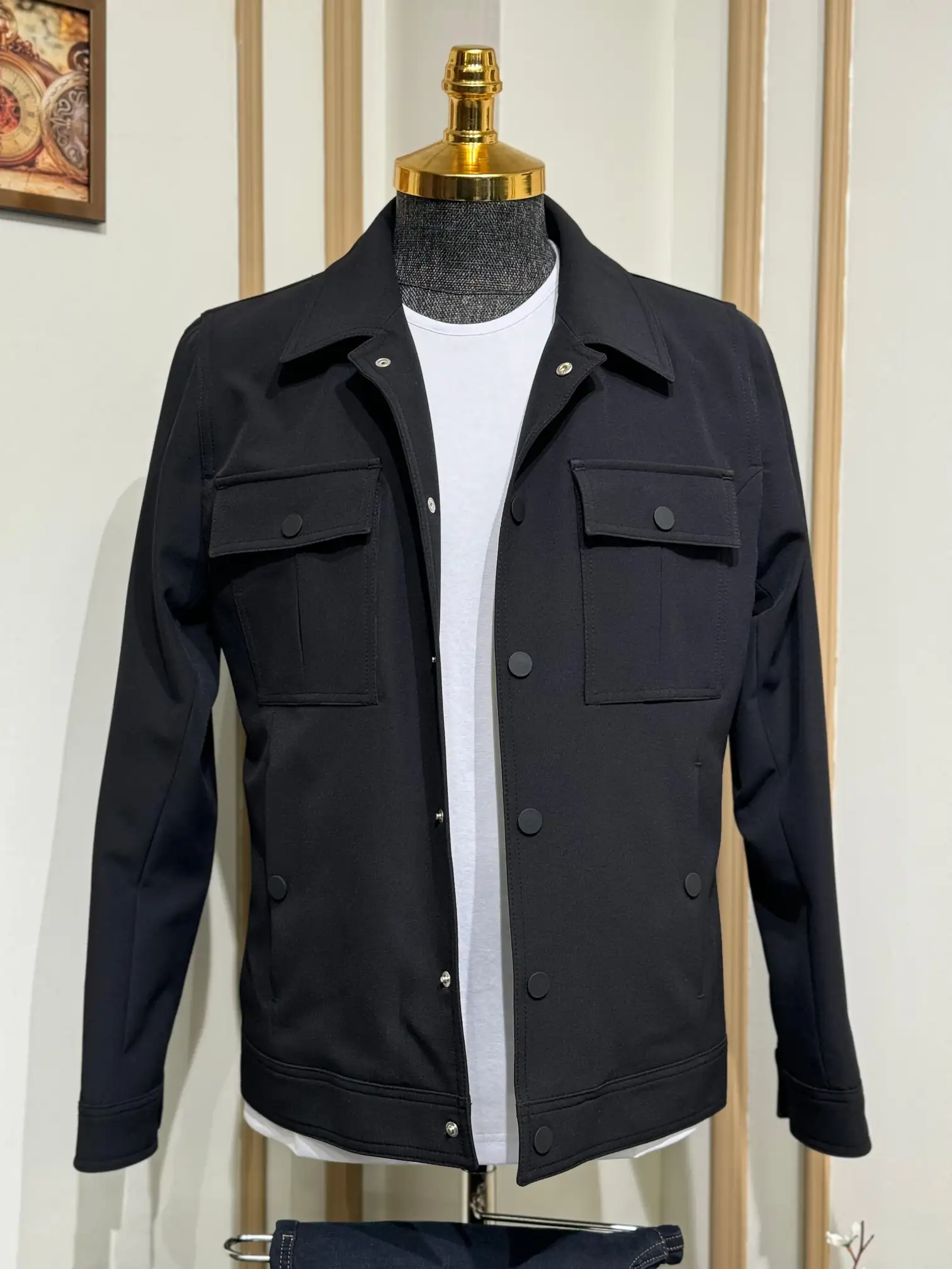  Slim Fit Gömlek Yaka Düğmeli Baharlık Mont  - Siyah