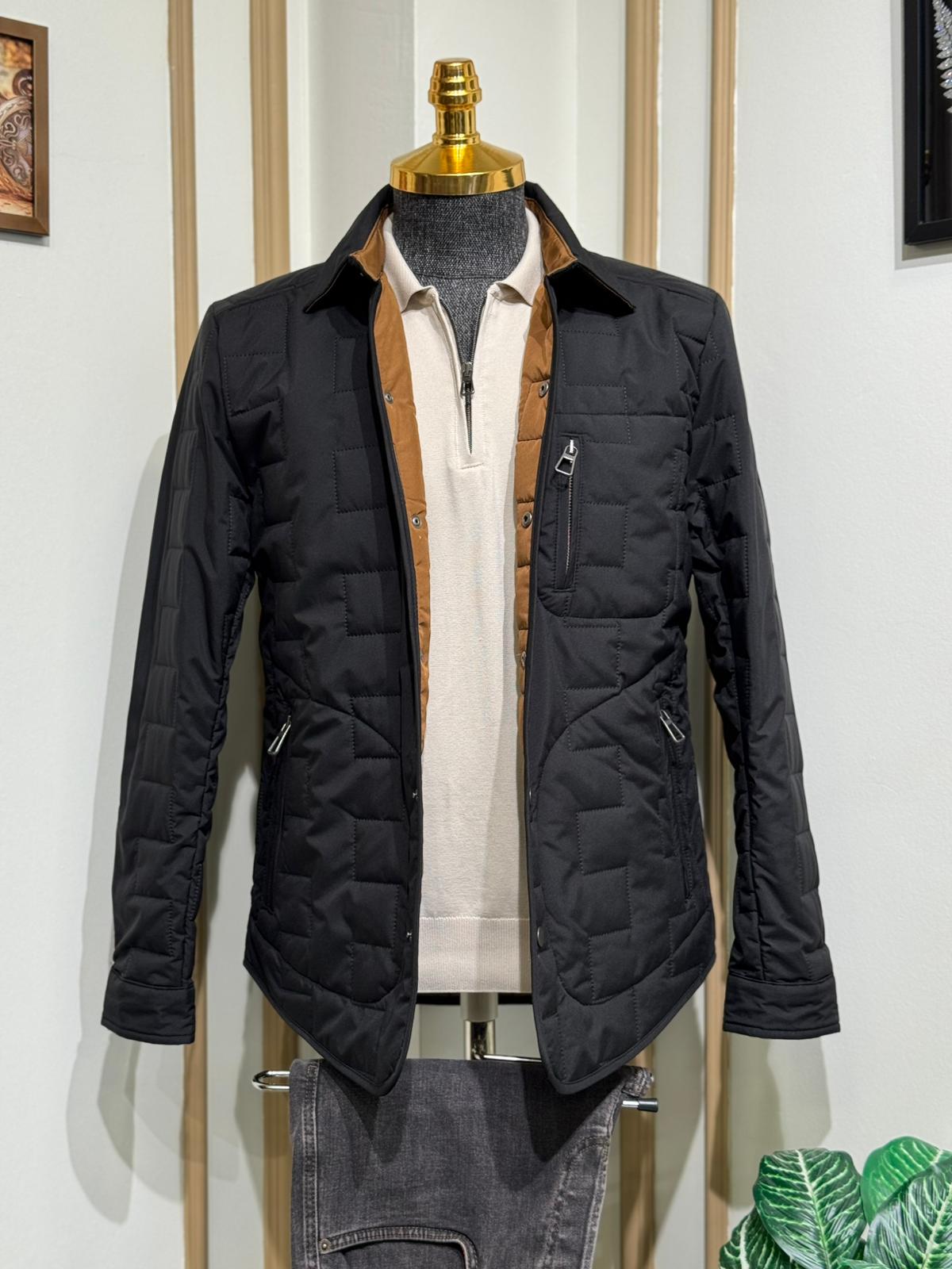 Slim Fit Desenli Gömlek Yaka Mont