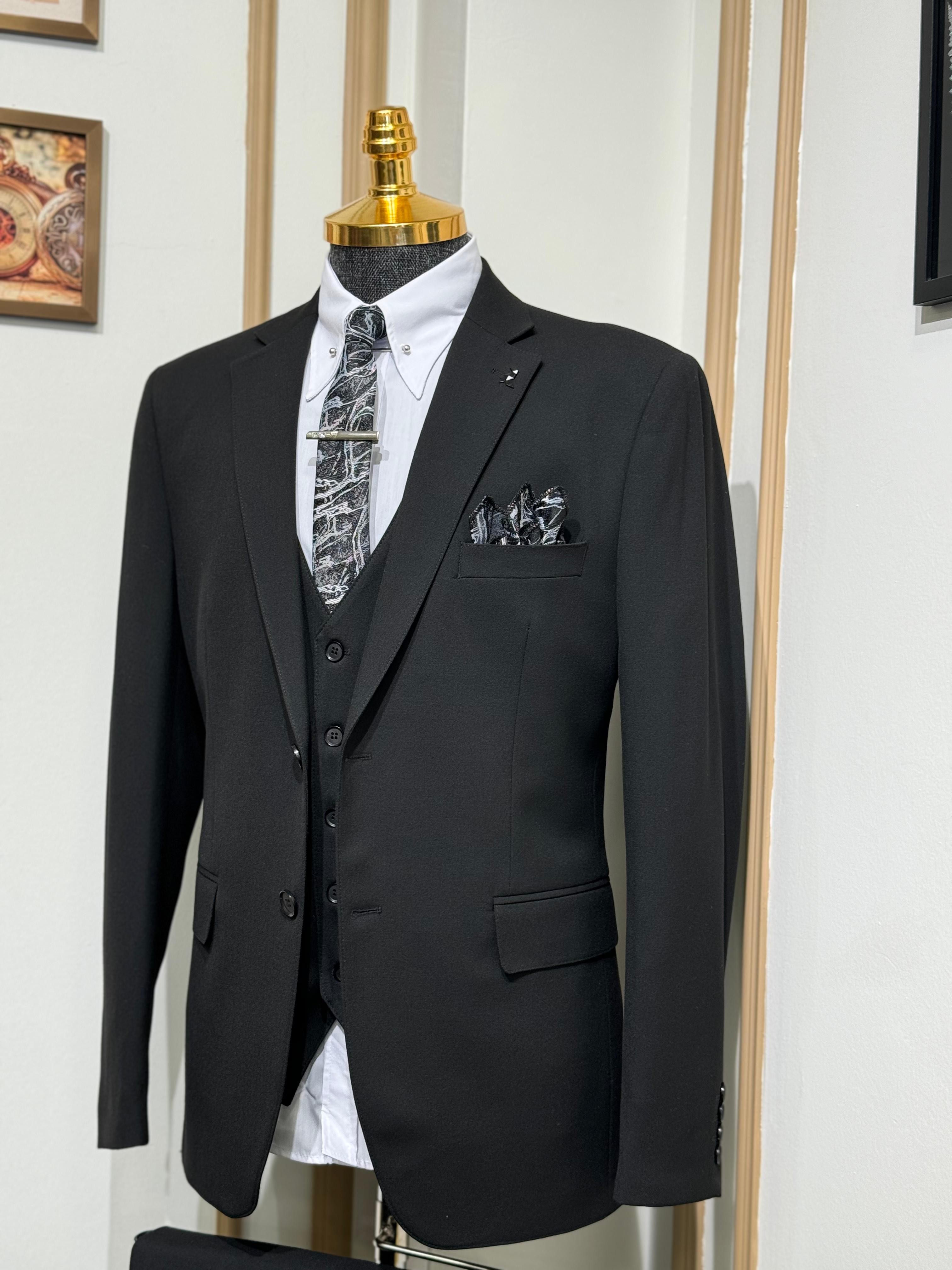 Klasik Slim Fit Yelekli Takım Elbise