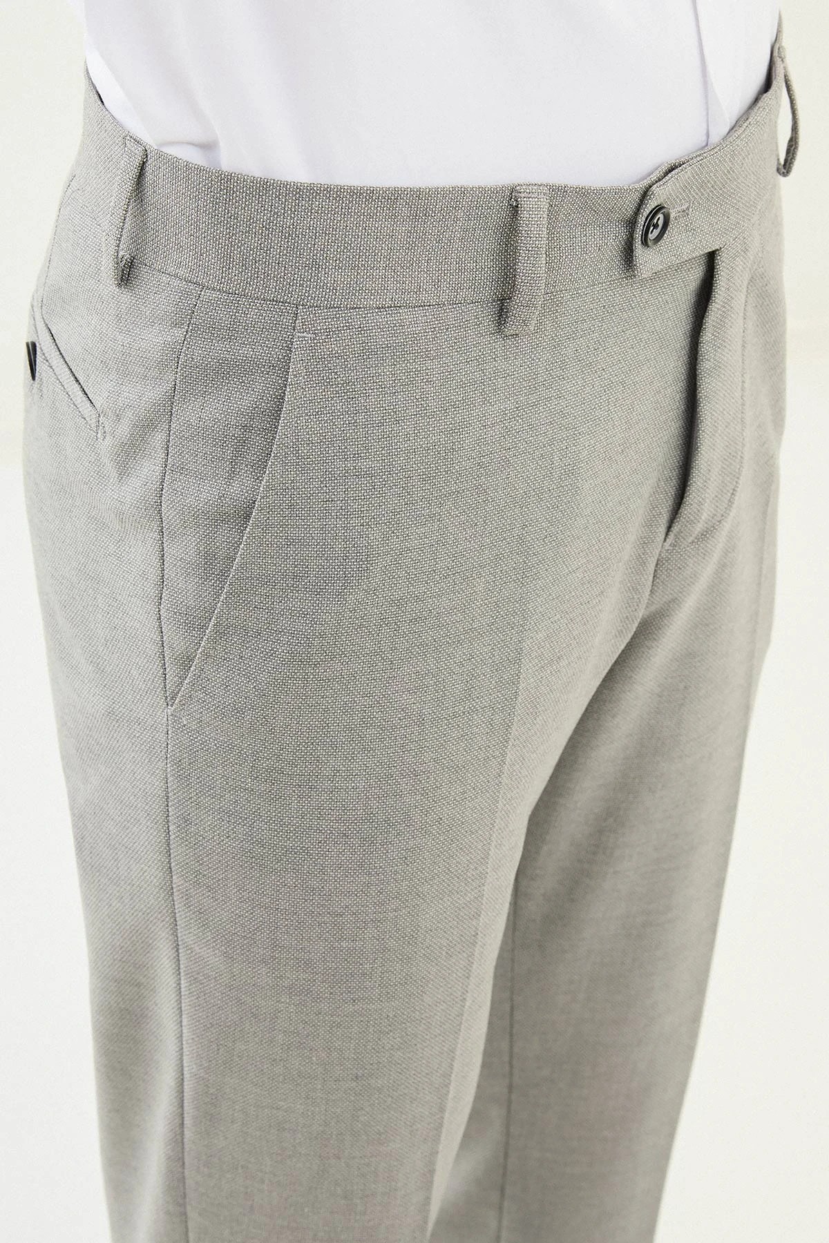 Düz Slim Fit Klasik Pantolon  - Gri