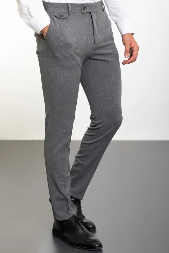 Düz Super Slim Fit Erkek Pantolon - Siyah - Gri