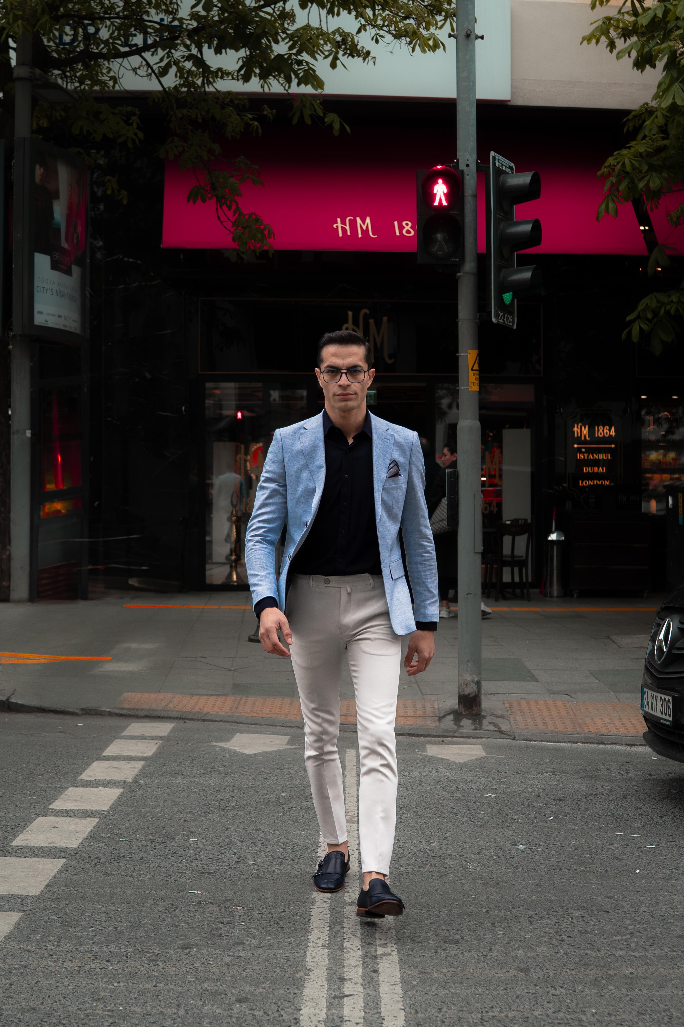 Kırçıllı Desen Slim Fit Mono Yaka Ceket 