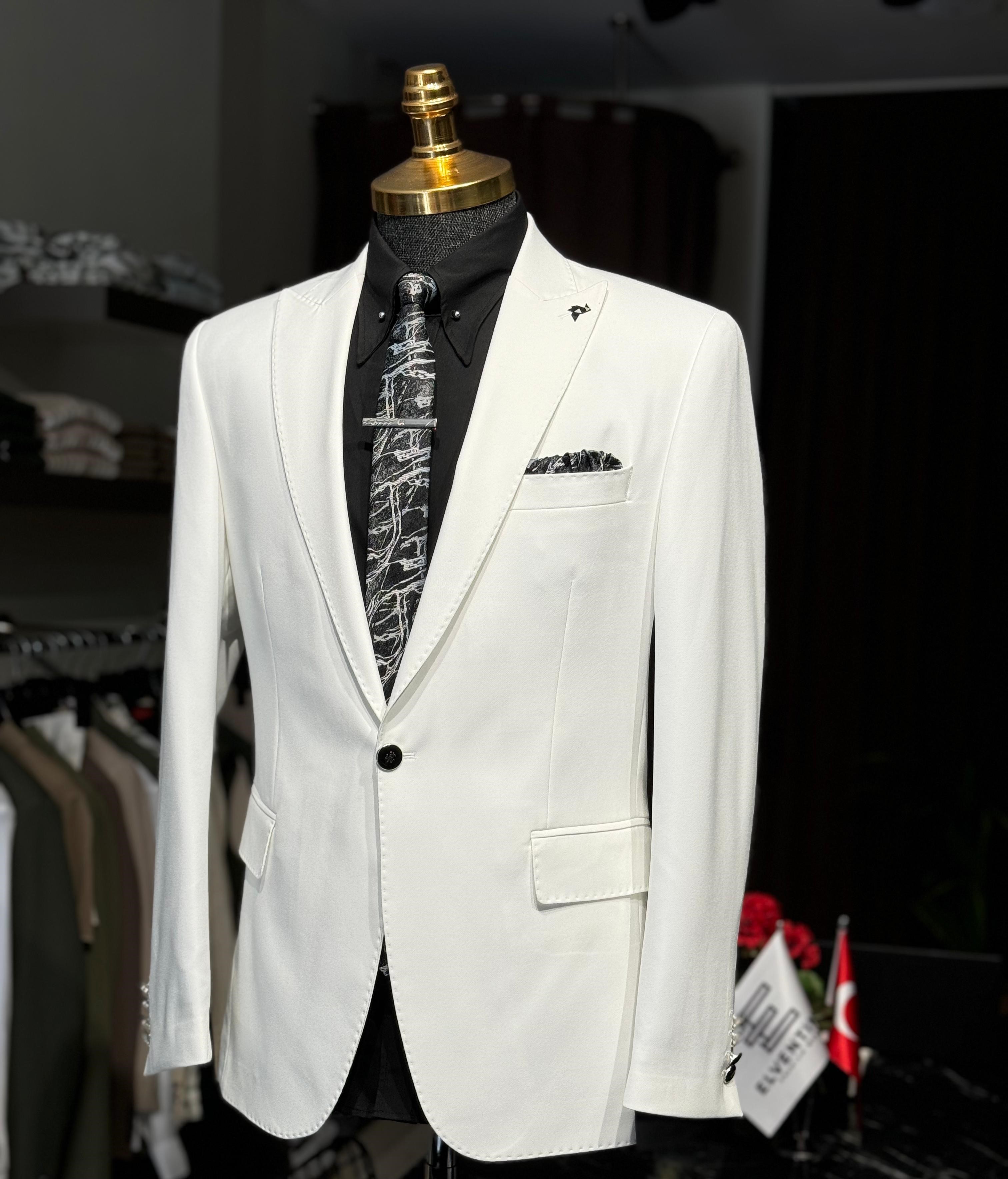 Düz Slim Fit İtalyan Kesim Geniş Yaka Ceket