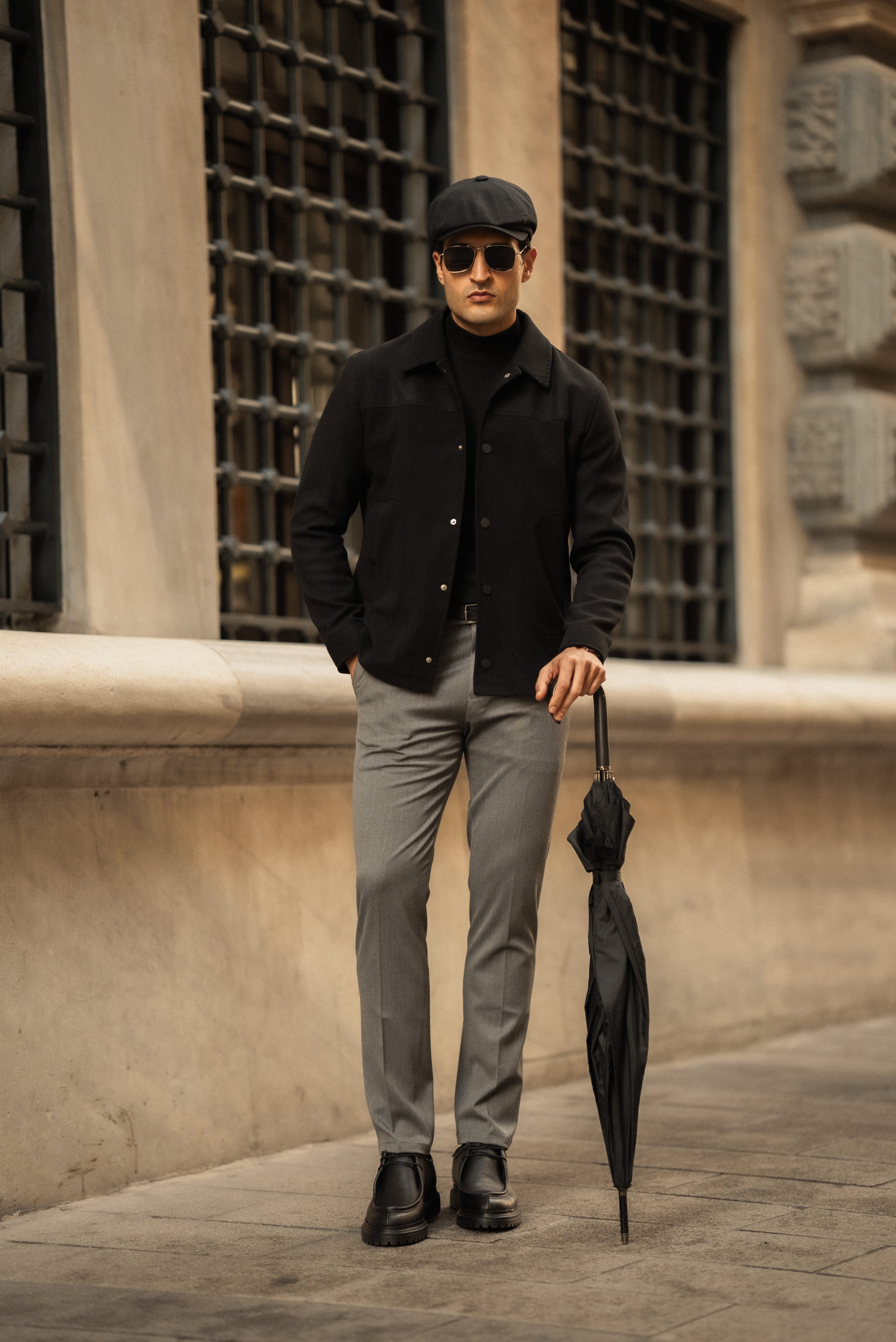 Slim Fit Gömlek Yaka Yün Mont  - Siyah