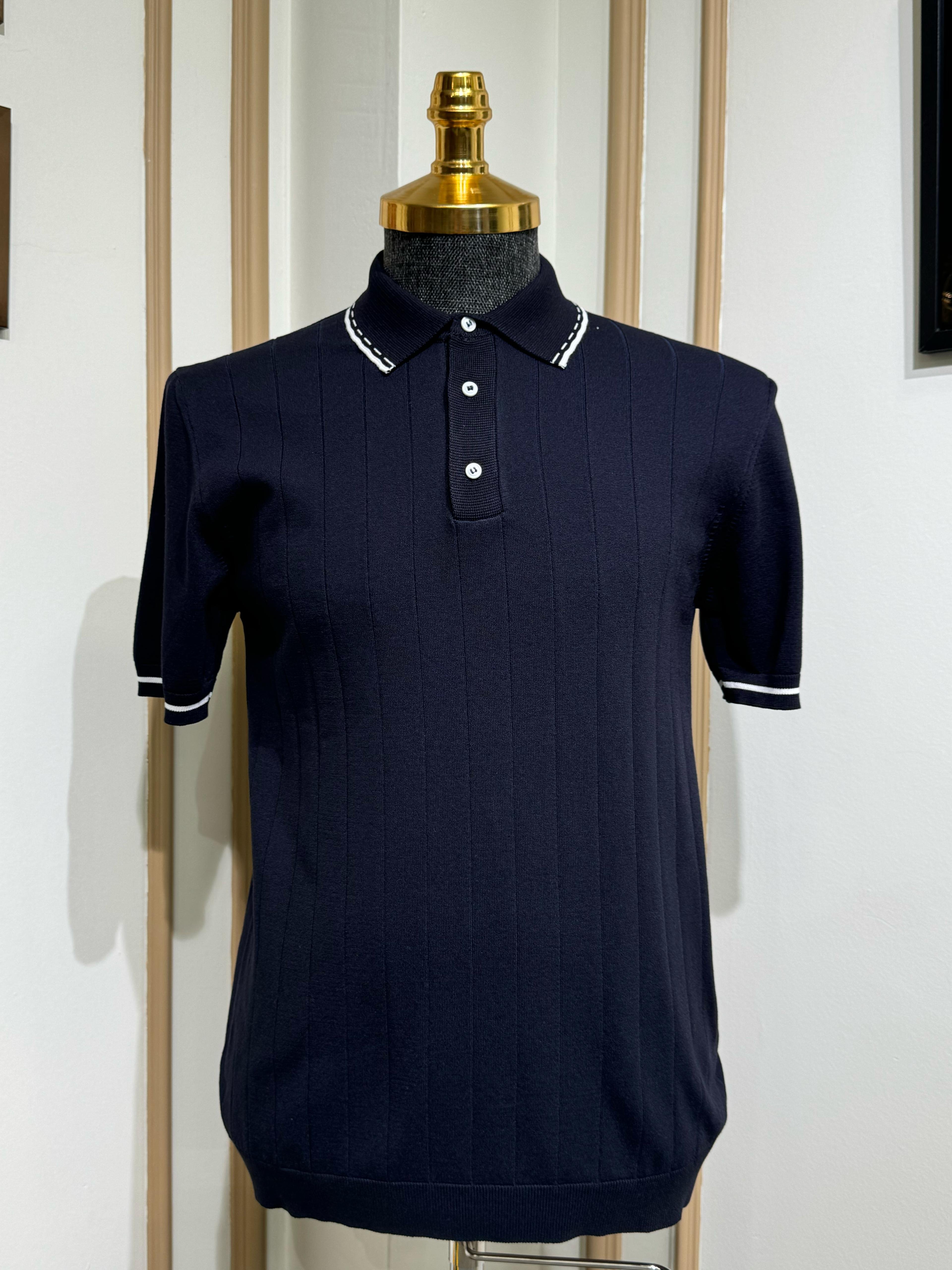 Çizgili Slim Fit Polo Yaka Triko T-Shirt - Lacivert