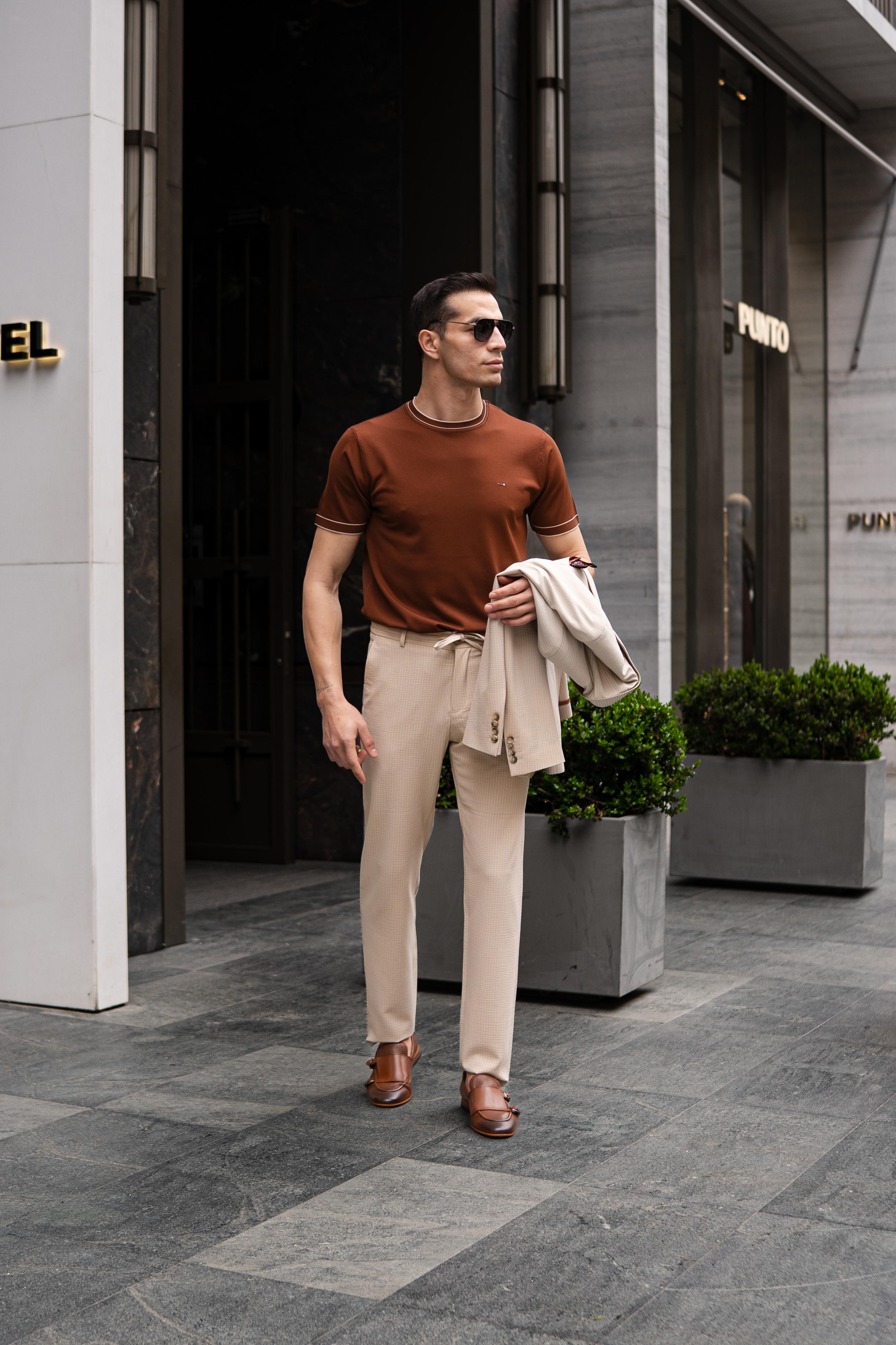 Çizgili Slim Fit Gofre Kumaş Takım Elbiise 