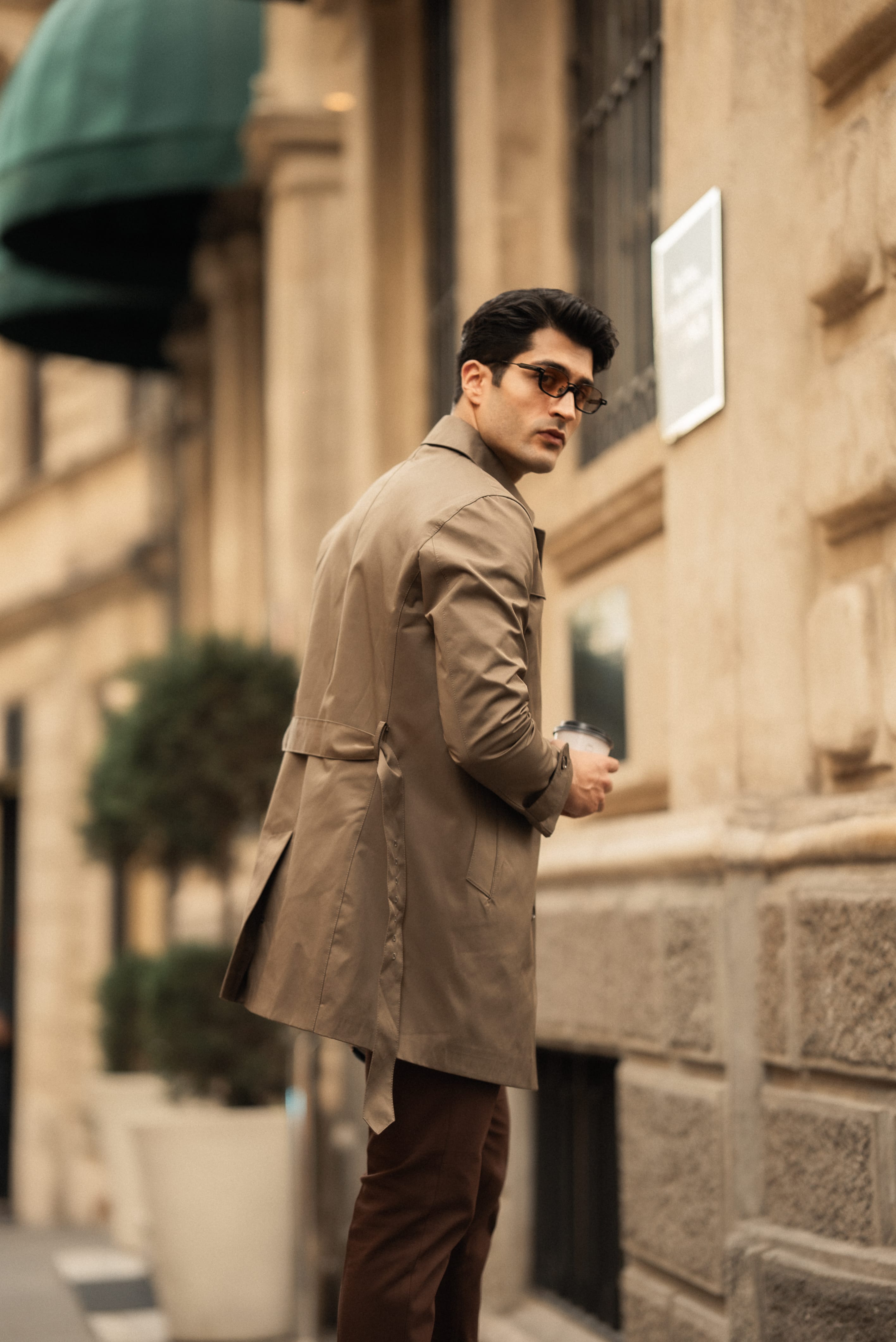 Slim Fit Kemer Tokalı Yan Cep Detaylı Trench Kaban - Haki