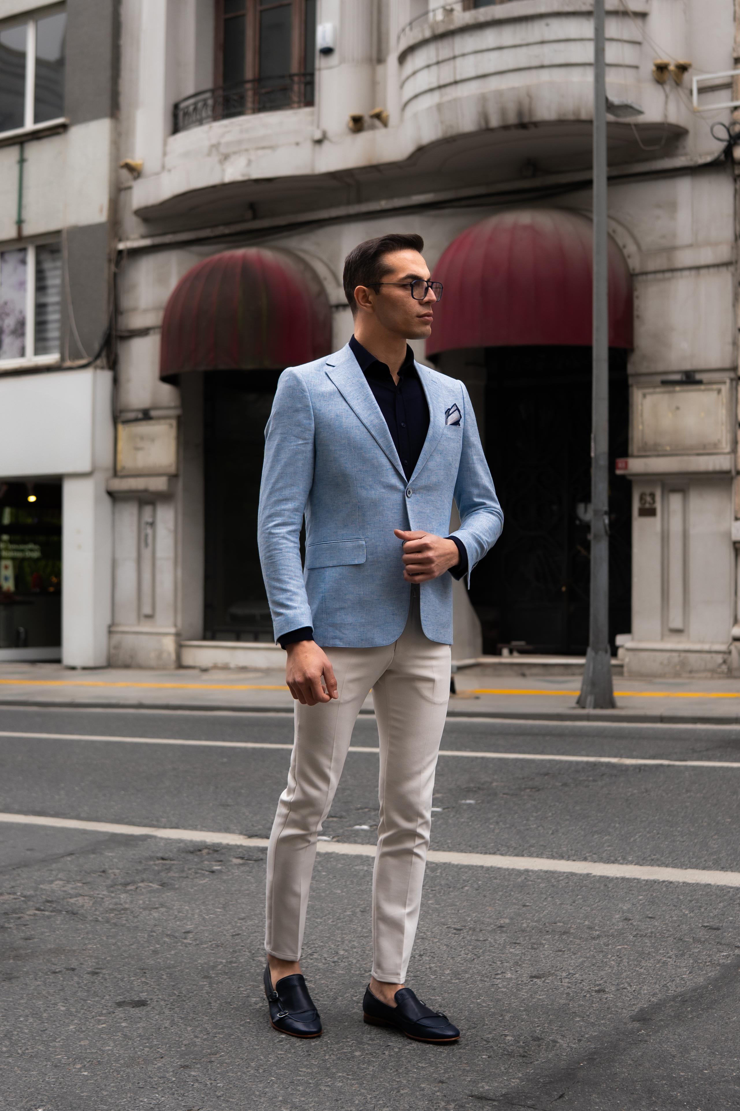 Kırçıllı Desen Slim Fit Mono Yaka Ceket 