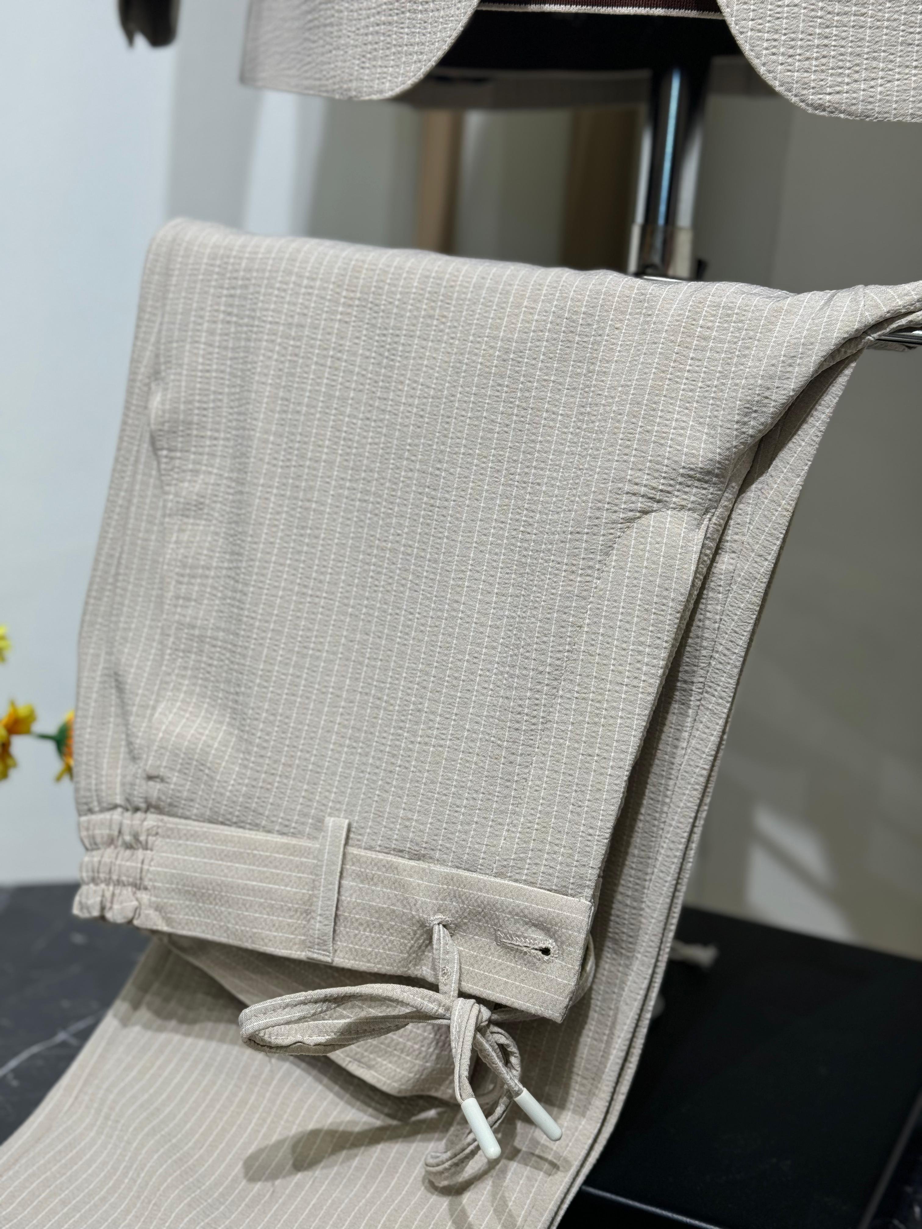 Çizgili Slim Fit Gofre Kumaş Takım Elbiise 