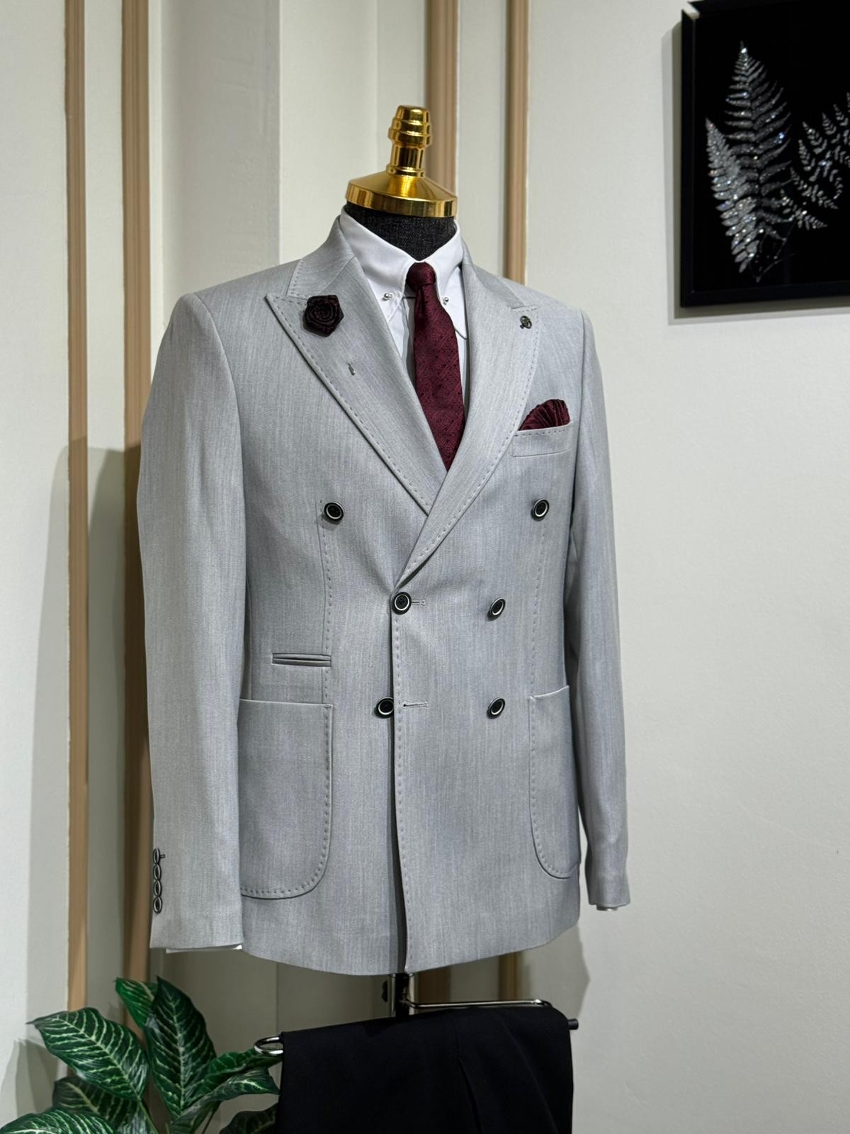 Slim Fit İtalyan Kesim Kruvaze Ceket 