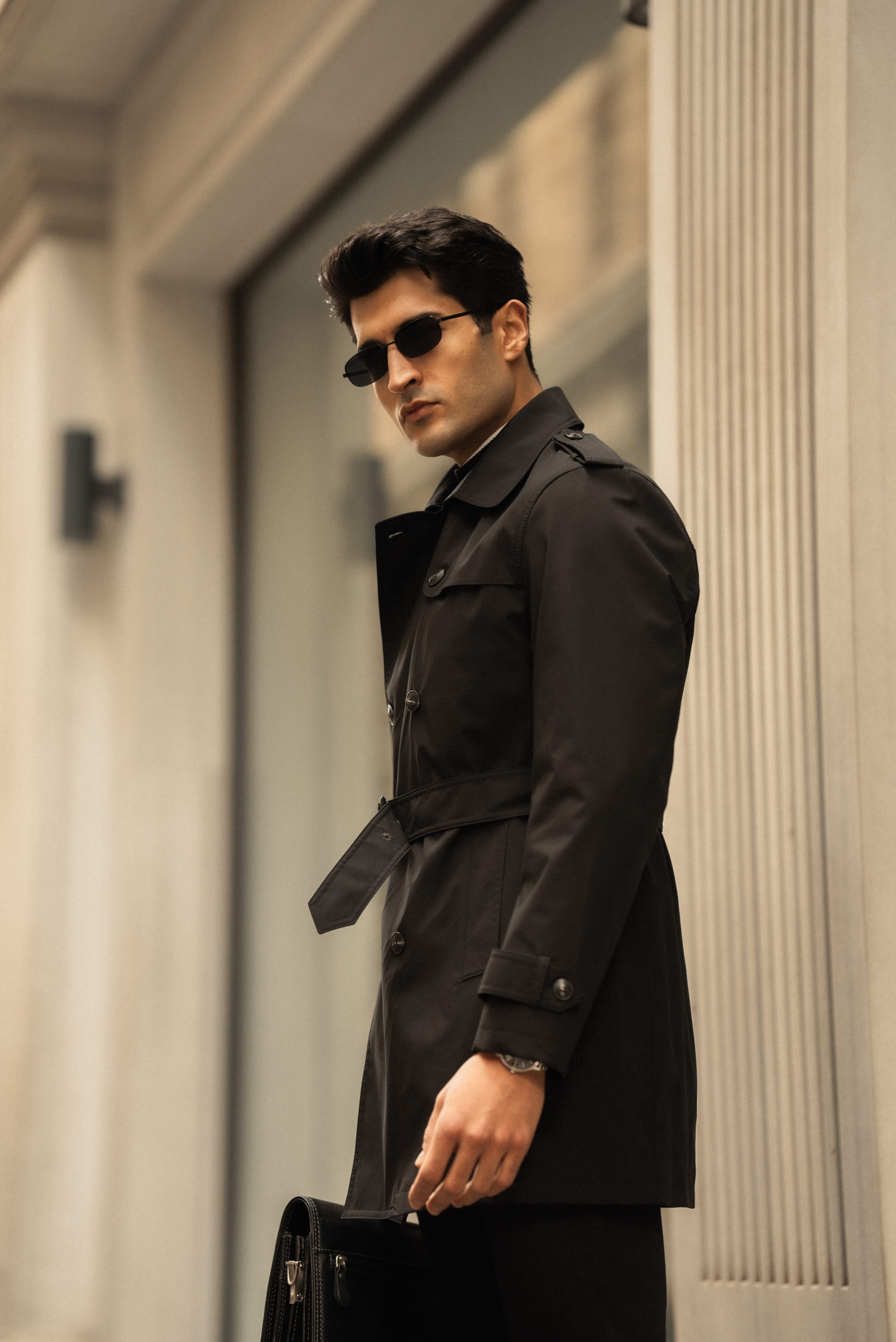 Düz Slim Fit Kemerli Trenchcoat