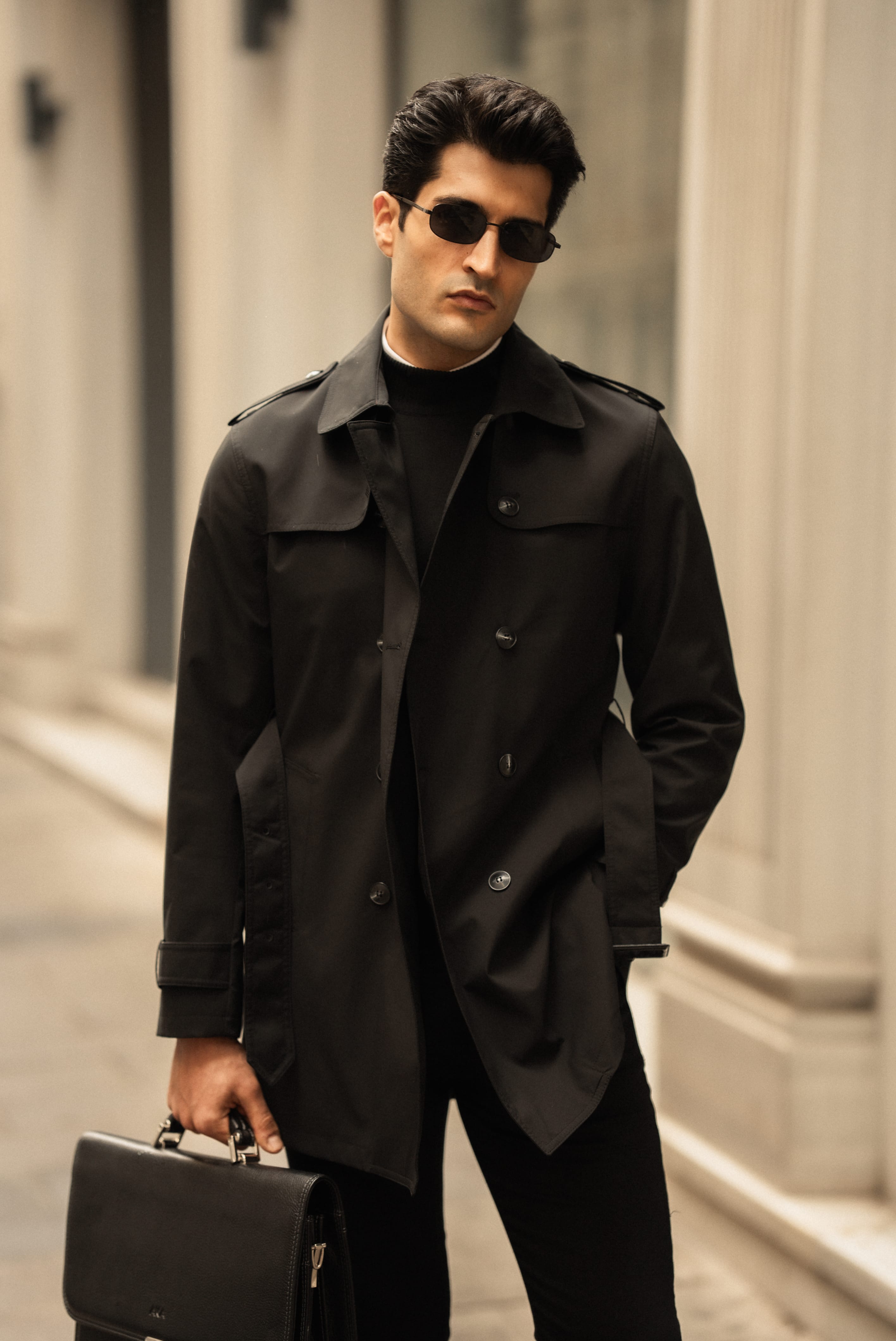 Düz Slim Fit Kemerli Trenchcoat