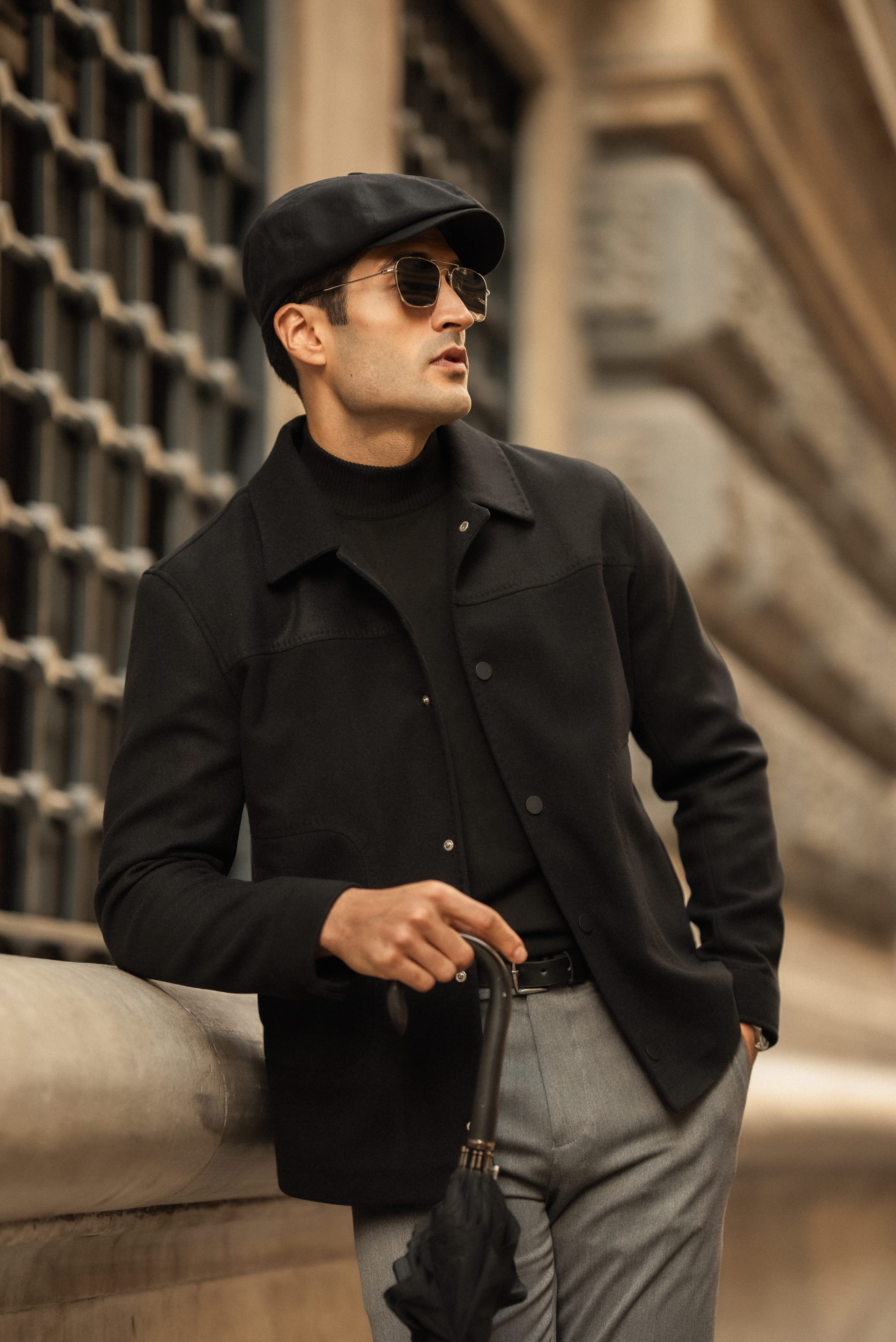 Slim Fit Gömlek Yaka Yün Mont  - Siyah