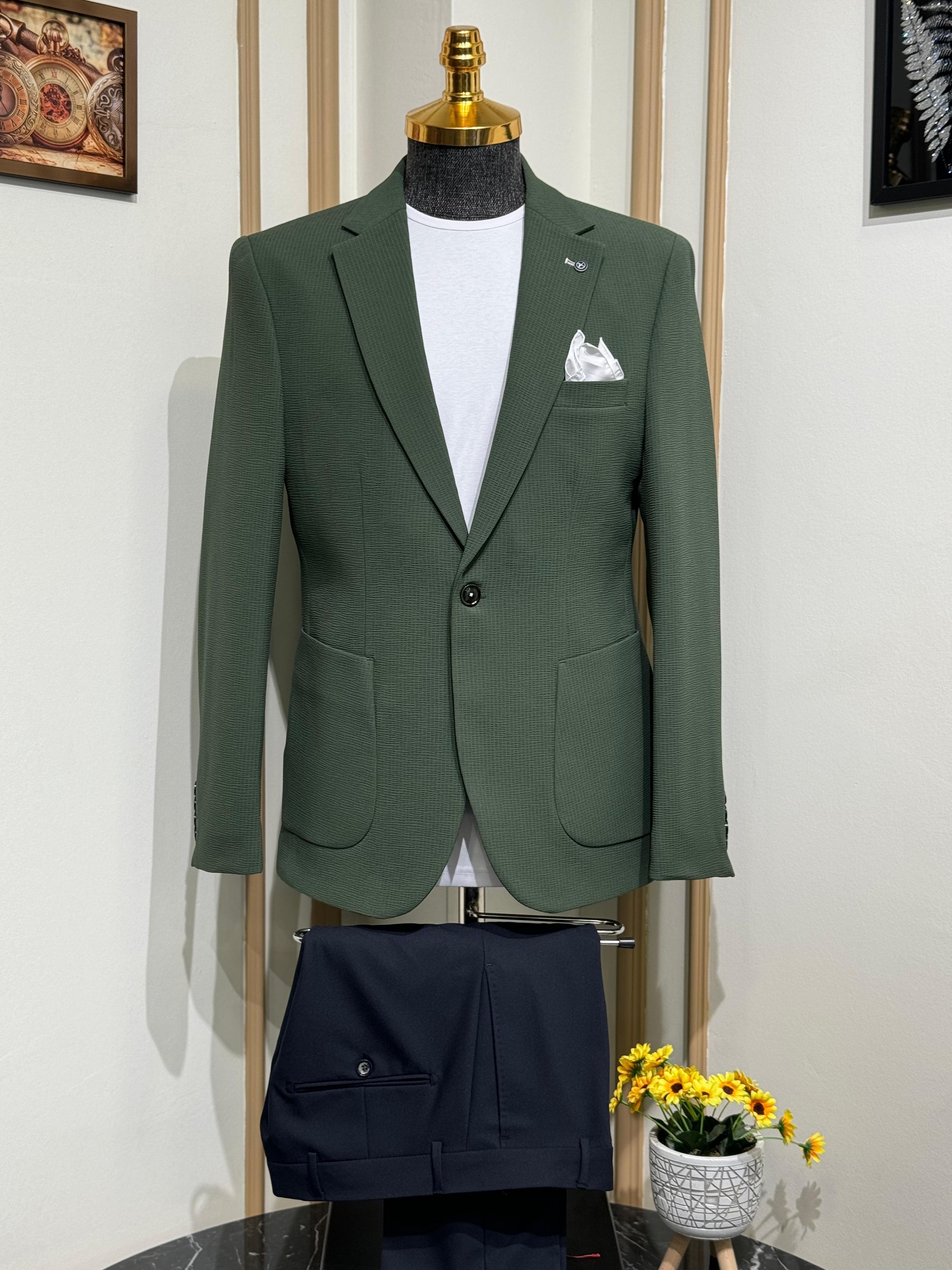 Slim Fit Kesim Gofre Kumaş Likralı Yazlık Takım Elbise 