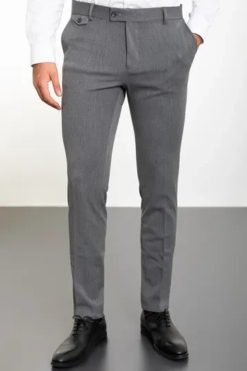 Düz Super Slim Fit Erkek Pantolon - Siyah - Gri