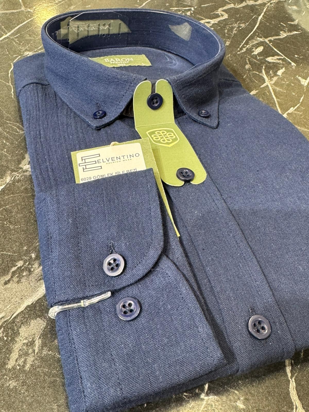 Slim Fit Şile Bezi Uzun Kollu Keten Gömlek - Lacivert