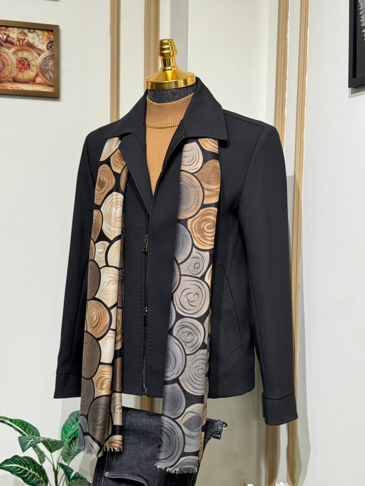 Çift Fermuar Detaylı Slim Fit Nubuk Mevsimlik Mont - Siyah