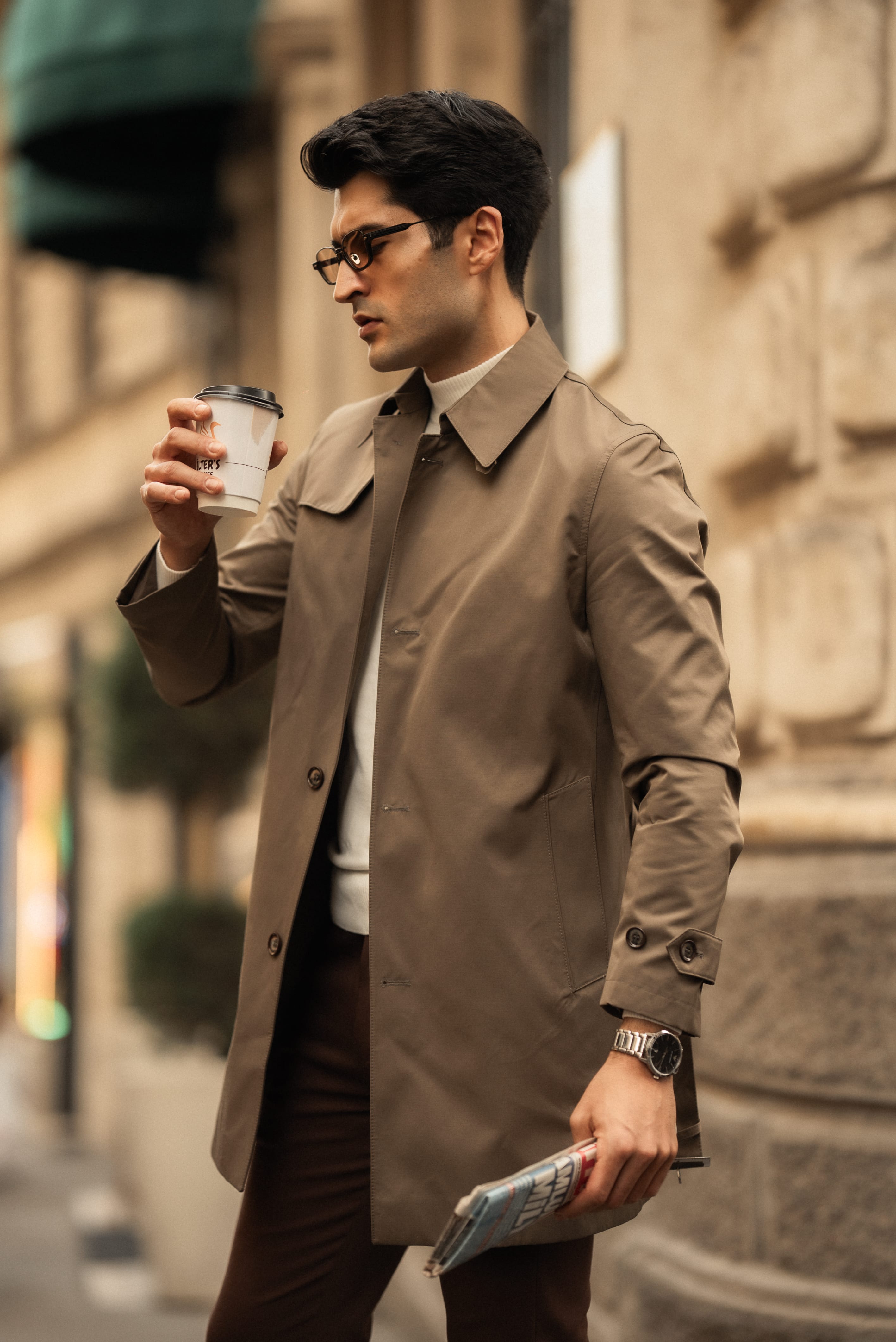 Slim Fit Kemer Tokalı Yan Cep Detaylı Trench Kaban - Haki