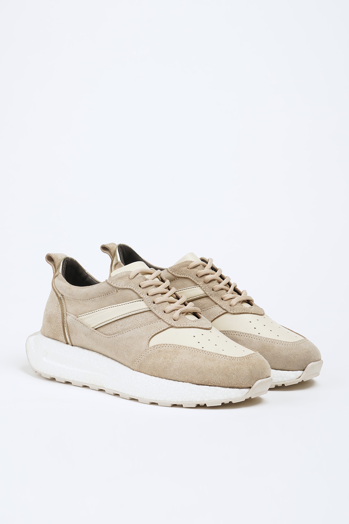 Hakiki Süet Deri İthal Taban Sneaker Ayakkabı  - Taş