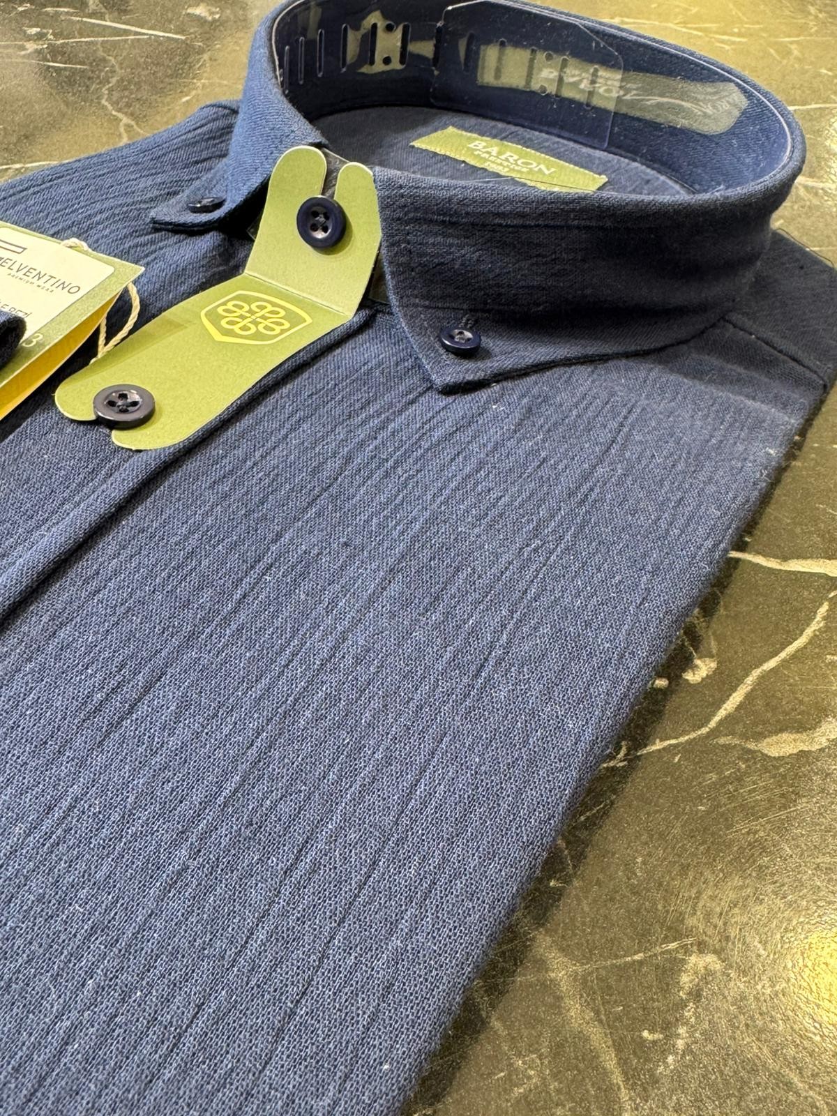 Slim Fit Şile Bezi Uzun Kollu Keten Gömlek - Lacivert
