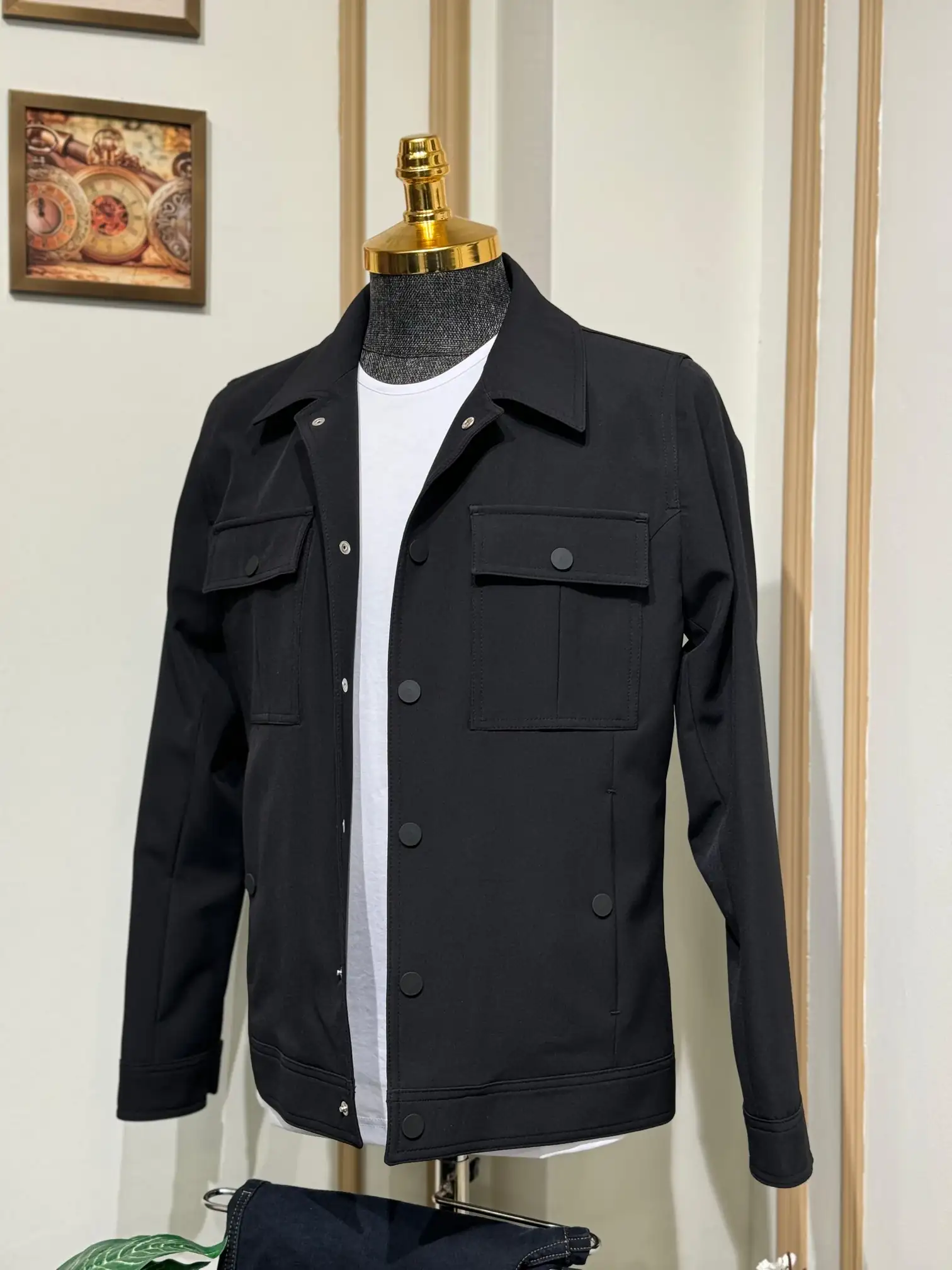  Slim Fit Gömlek Yaka Düğmeli Baharlık Mont  - Siyah