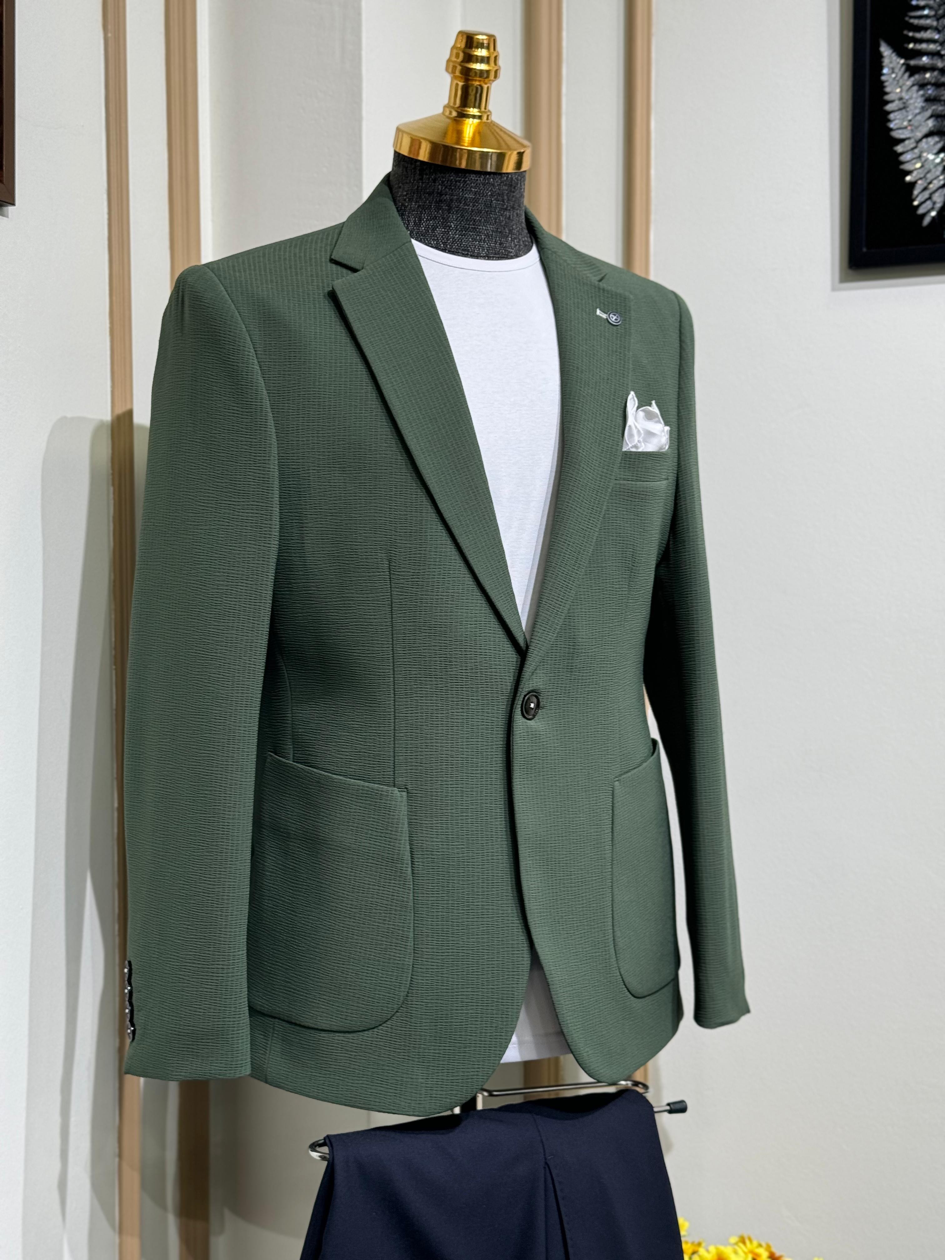 Slim Fit Kesim Gofre Kumaş Likralı Yazlık Ceket 