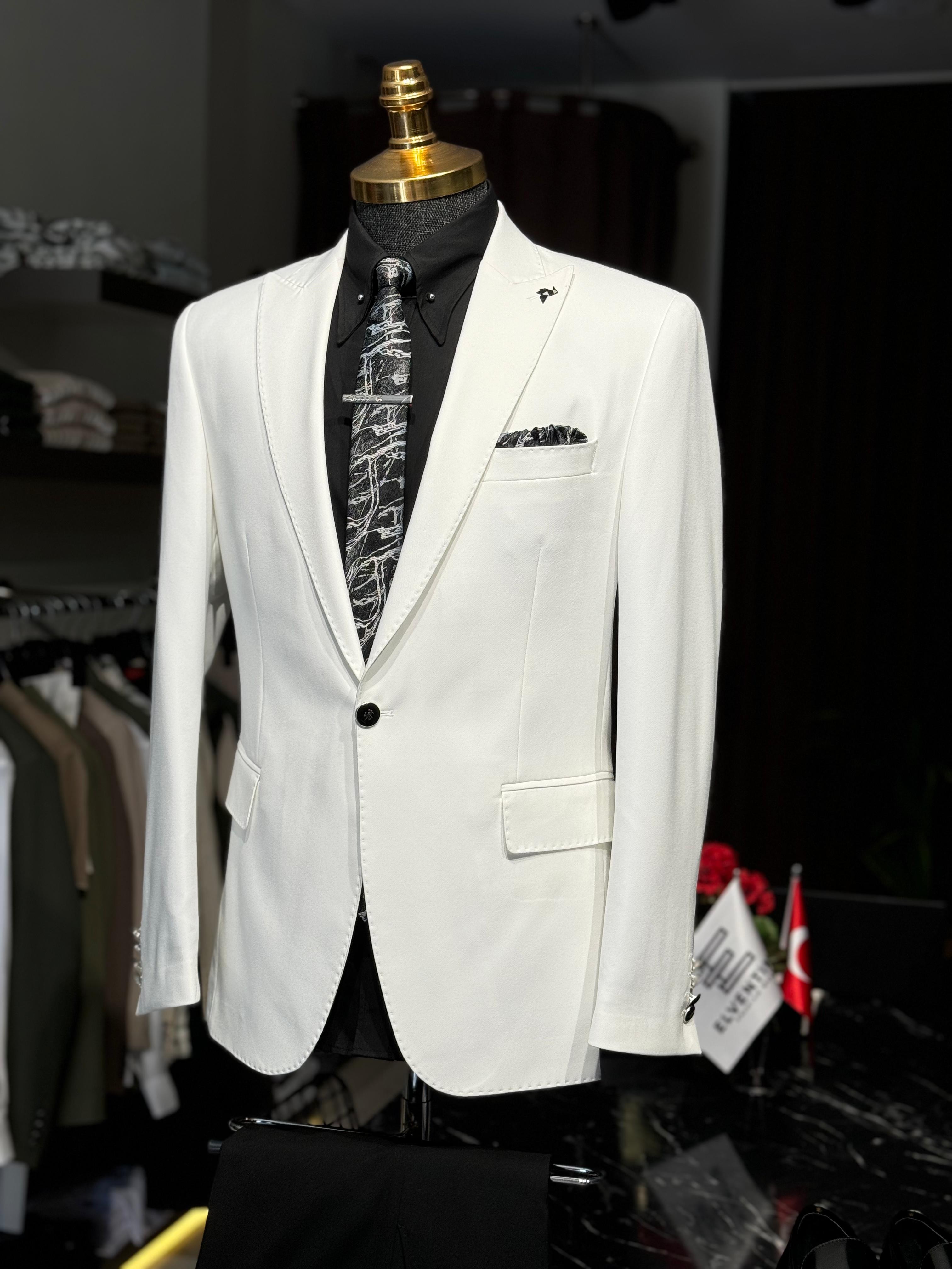 Düz Slim Fit İtalyan Kesim Geniş Yaka Takım Elbise 