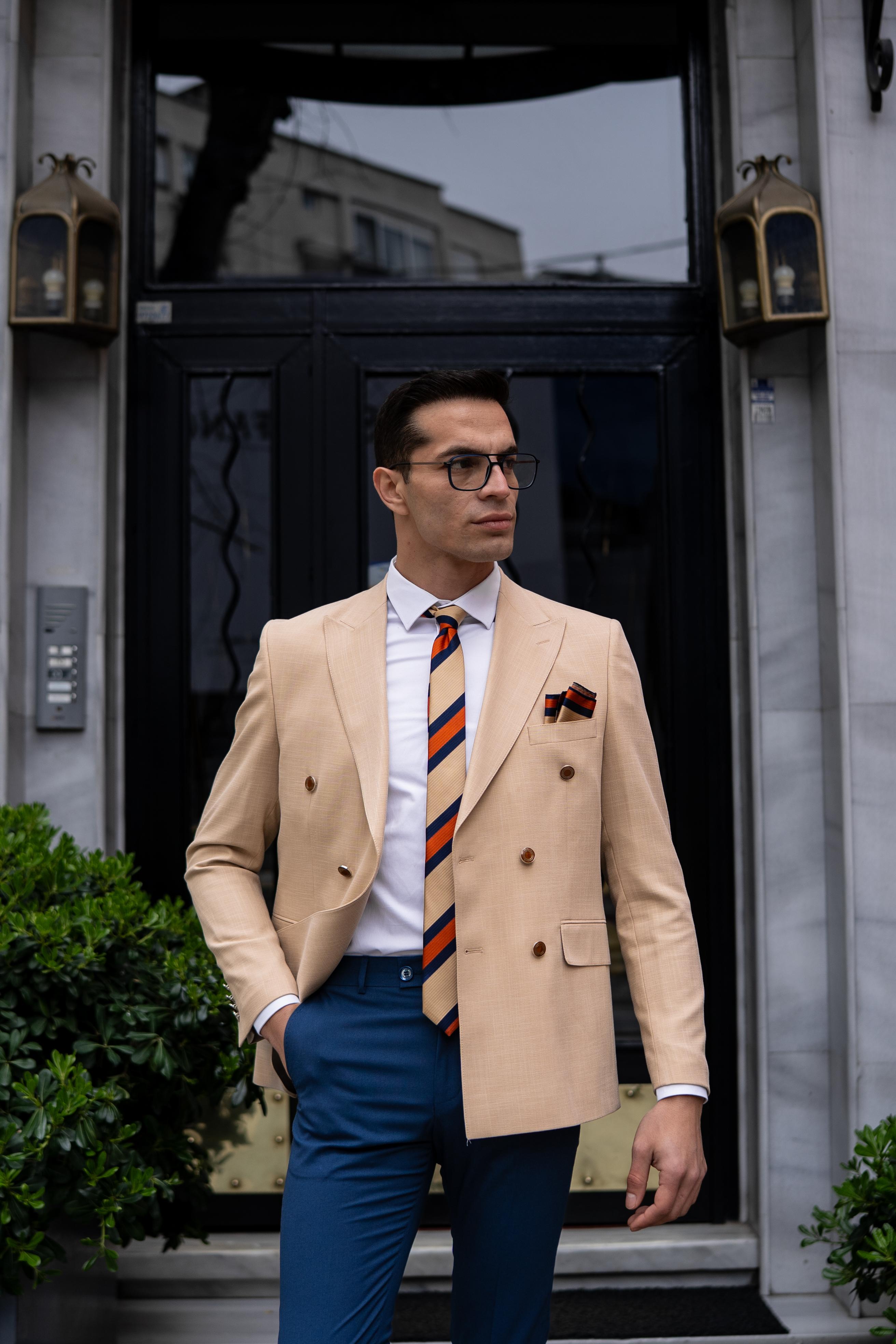 Düz Slim Fit Mono Yaka Kruvaze Ceket 