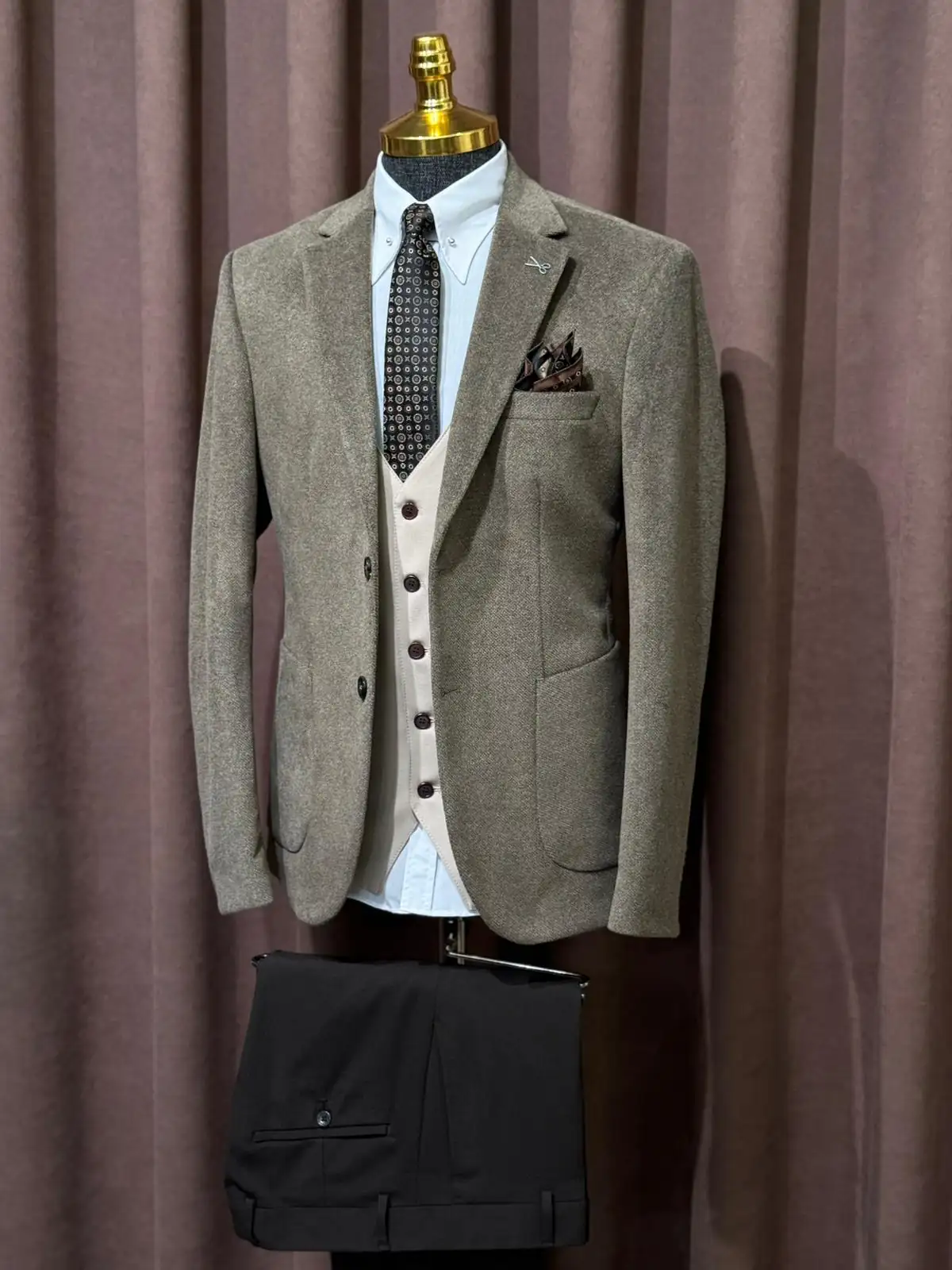 Slim Fit Mono Yaka Kadife Takım Elbise 