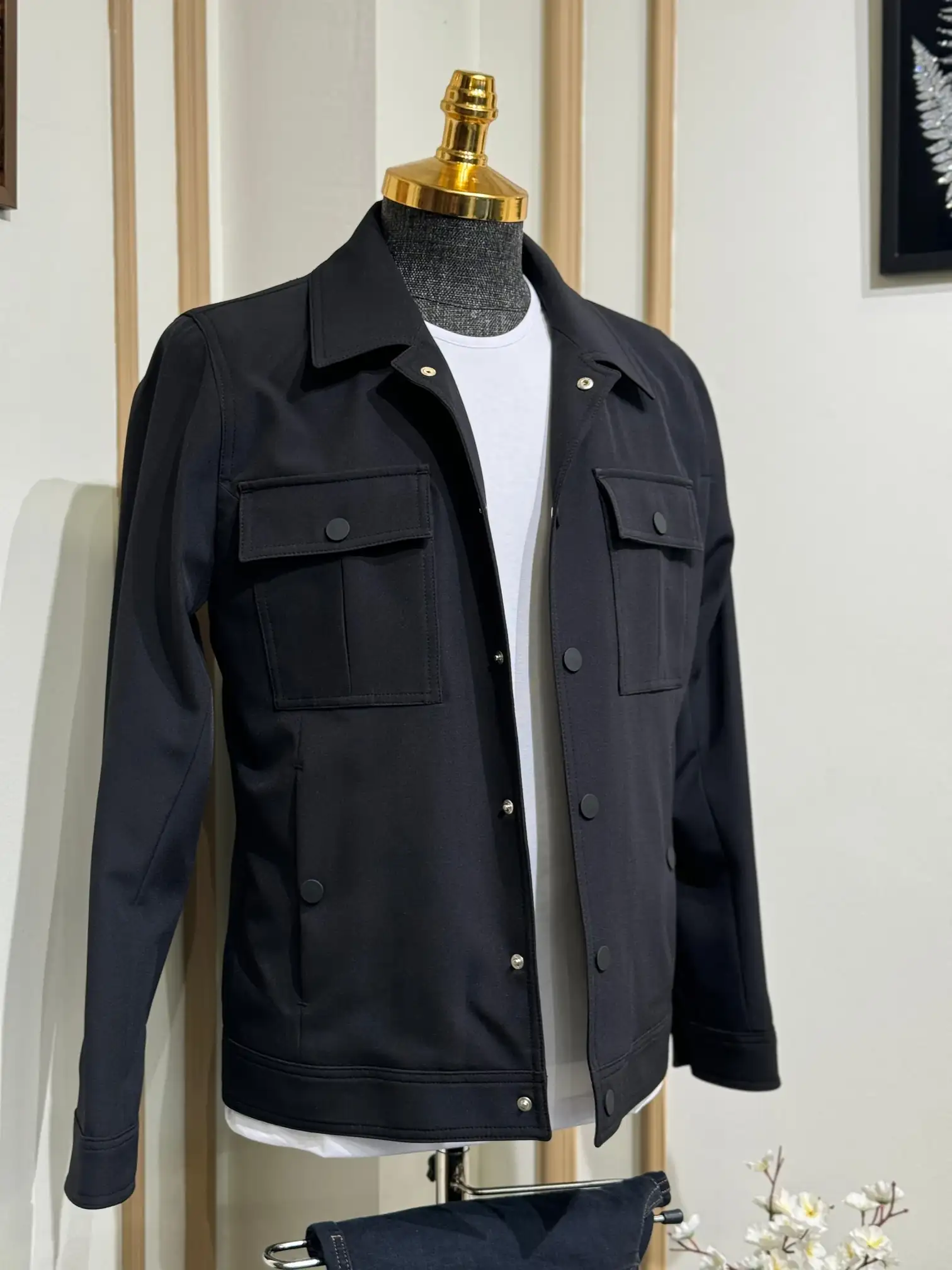  Slim Fit Gömlek Yaka Düğmeli Baharlık Mont  - Siyah