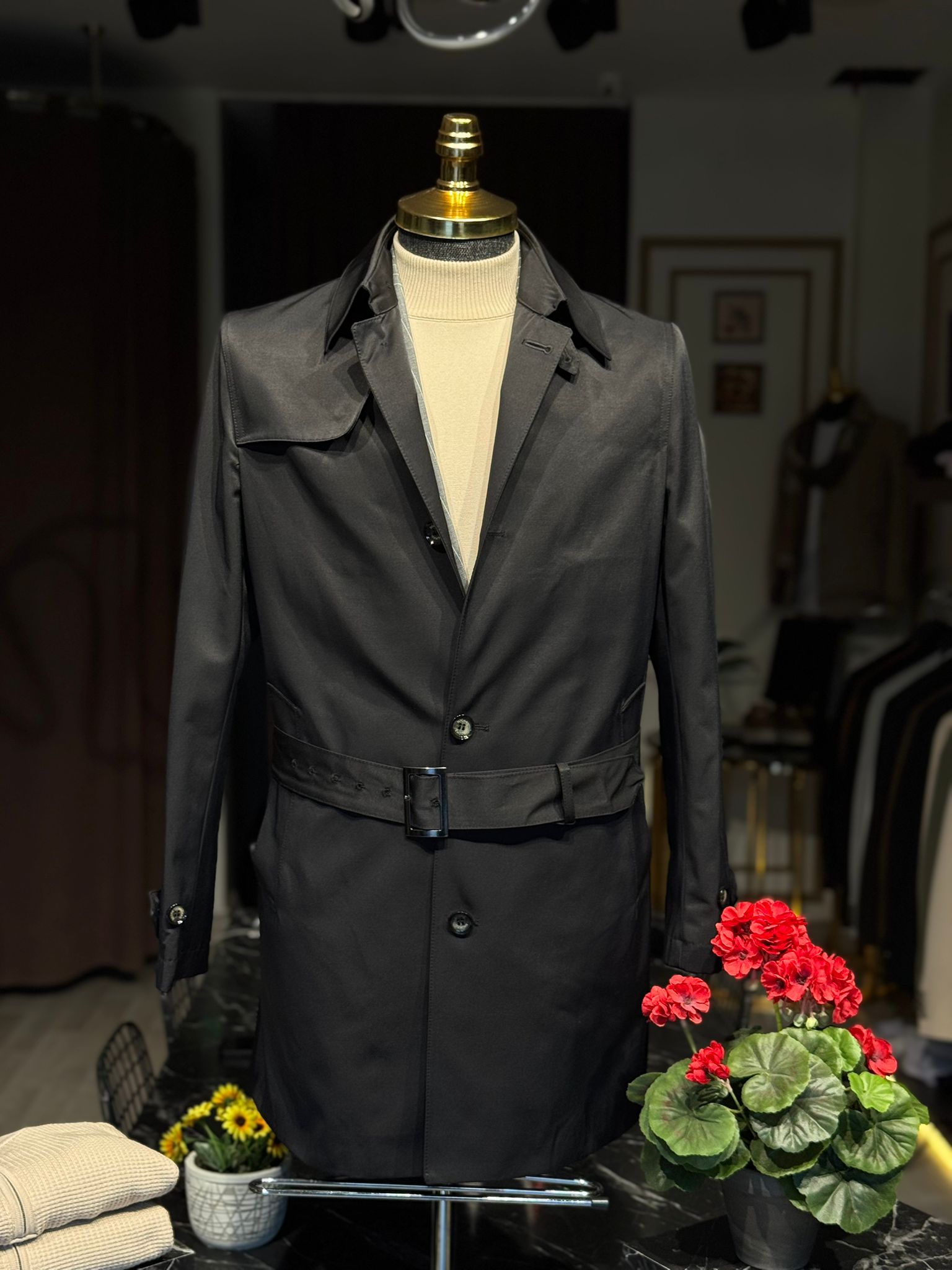 Slim Fit Kemer Tokalı Yan Cep Detaylı Trench Coat