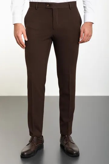 Düz Super Slim Fit Erkek Pantolon - Siyah - Kahverengi