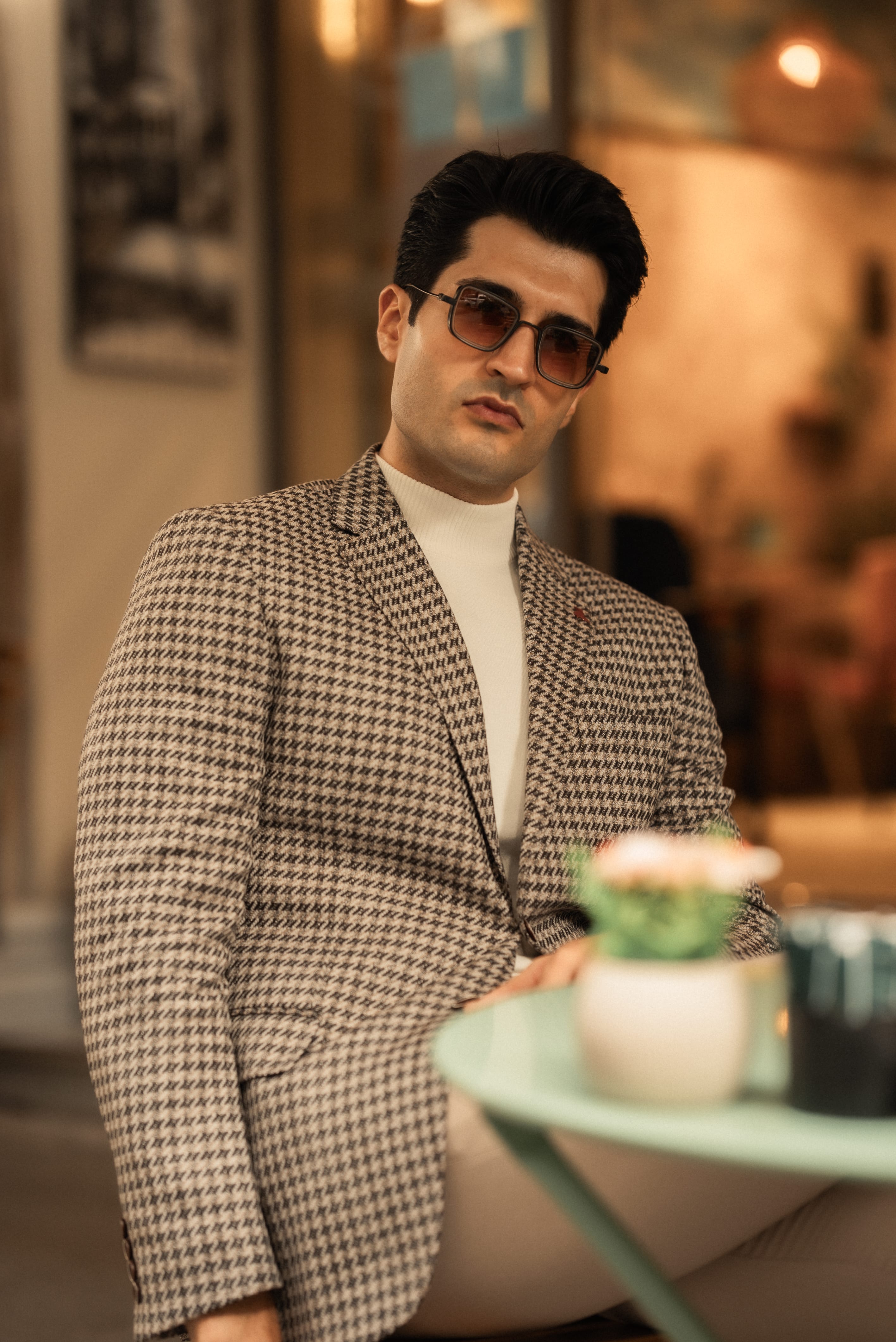 Kazayağı Desen Slim Fit Mono Yaka Yün Ceket 