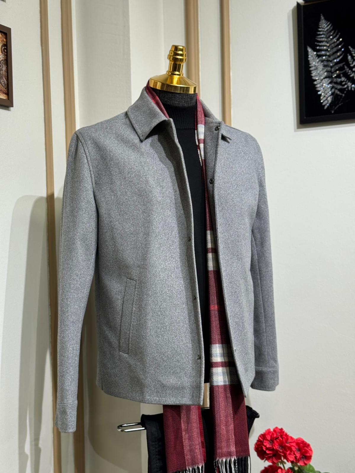 Slim Fit Gömlek Yaka Yün Kaşe Mont 