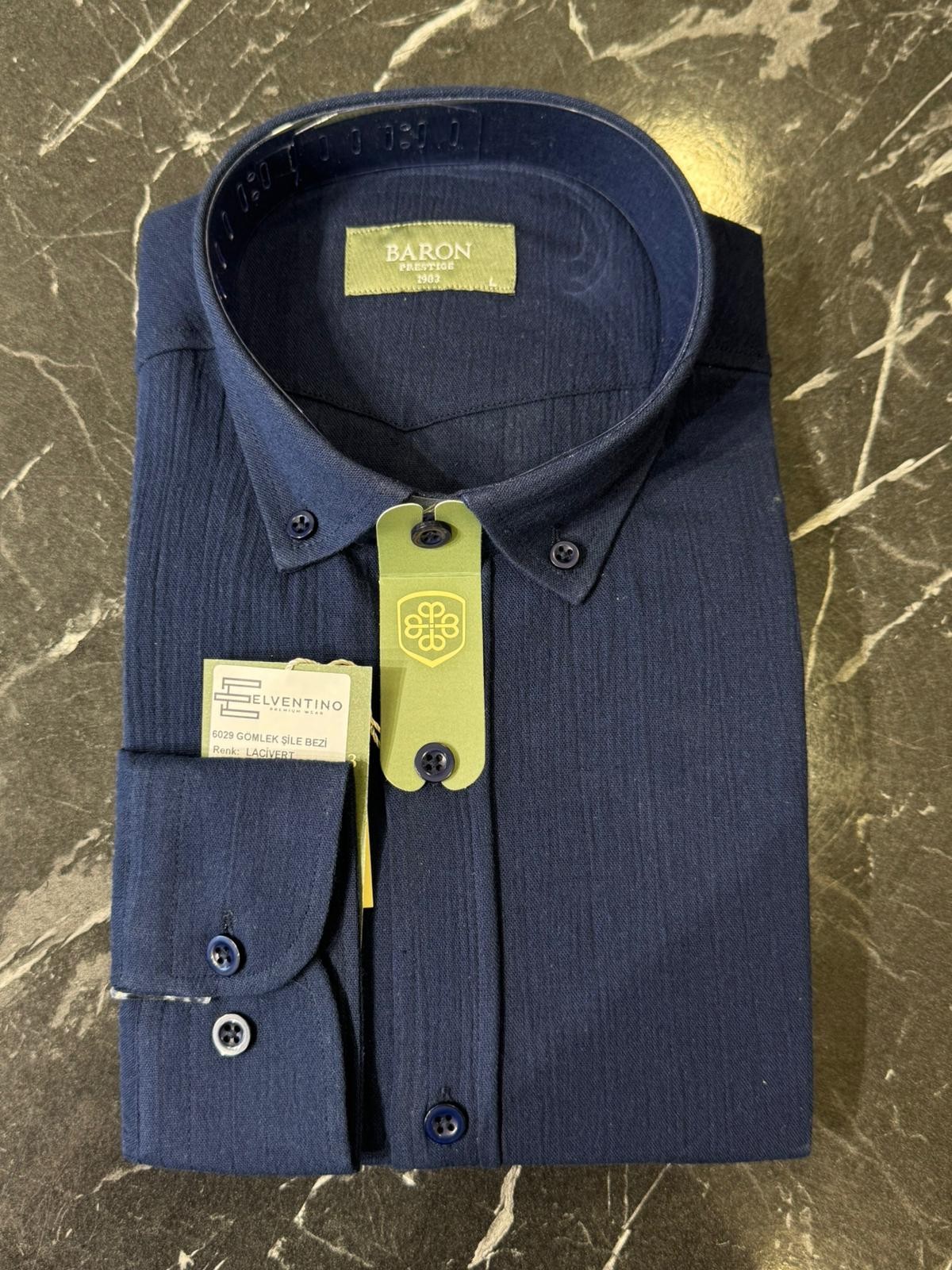 Slim Fit Şile Bezi Uzun Kollu Keten Gömlek - Lacivert