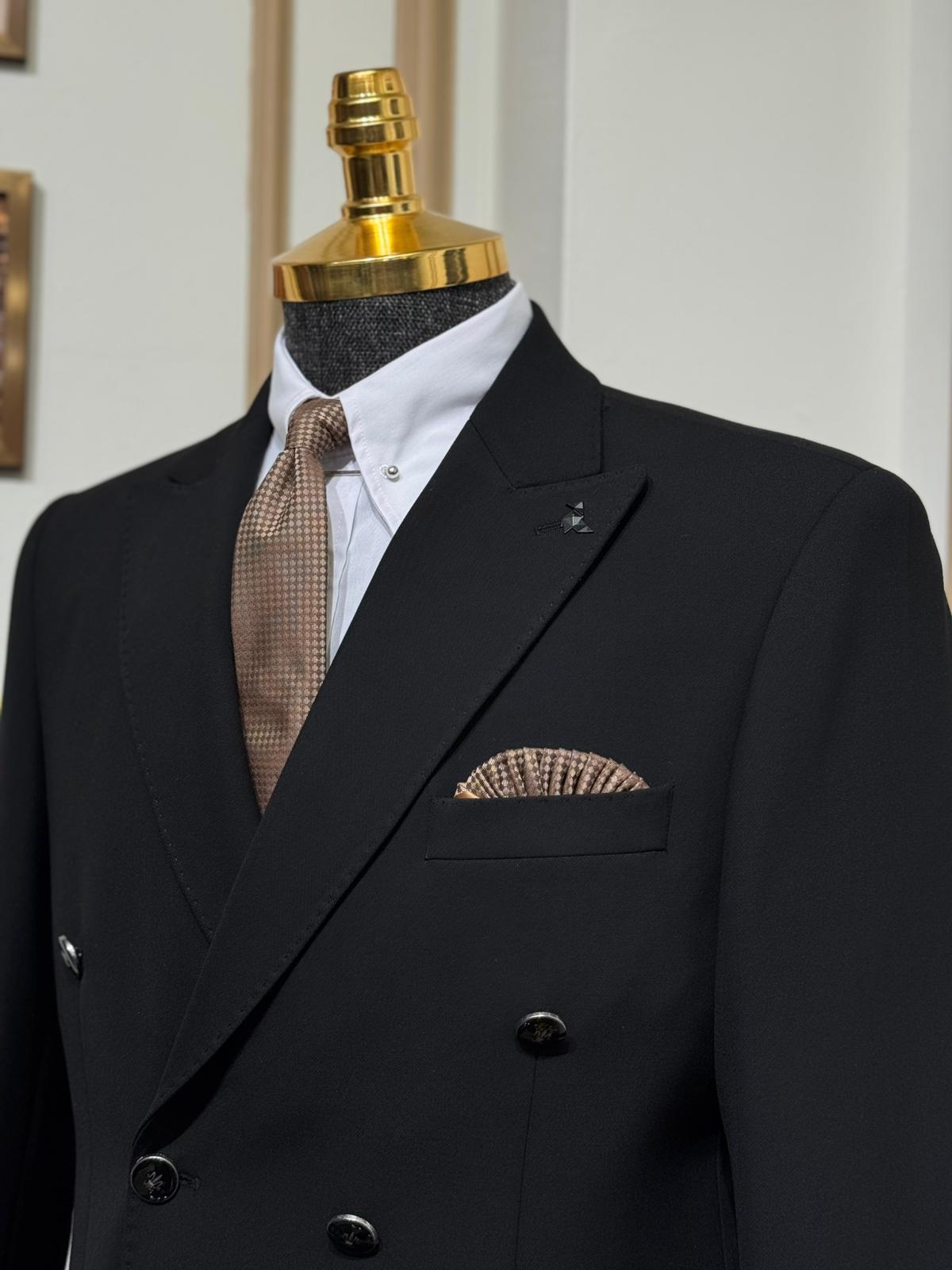 Slim Fit Geniş Yaka Kruvaze Yün Ceket