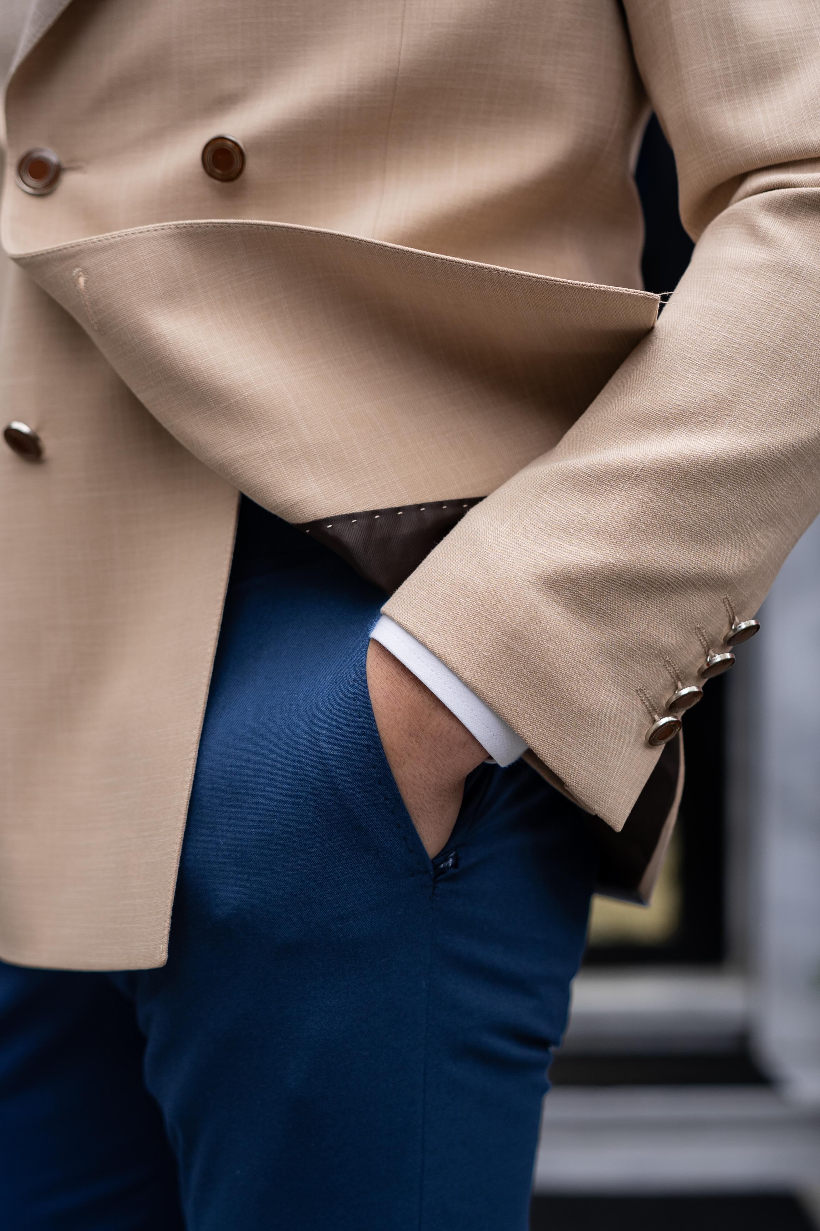 Düz Slim Fit Mono Yaka Kruvaze Ceket 
