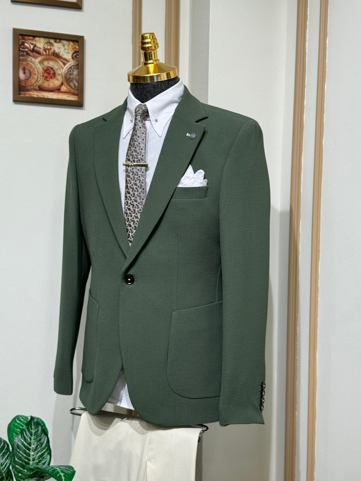 Slim Fit Likralı Gofre Kumaş Takım Elbise 