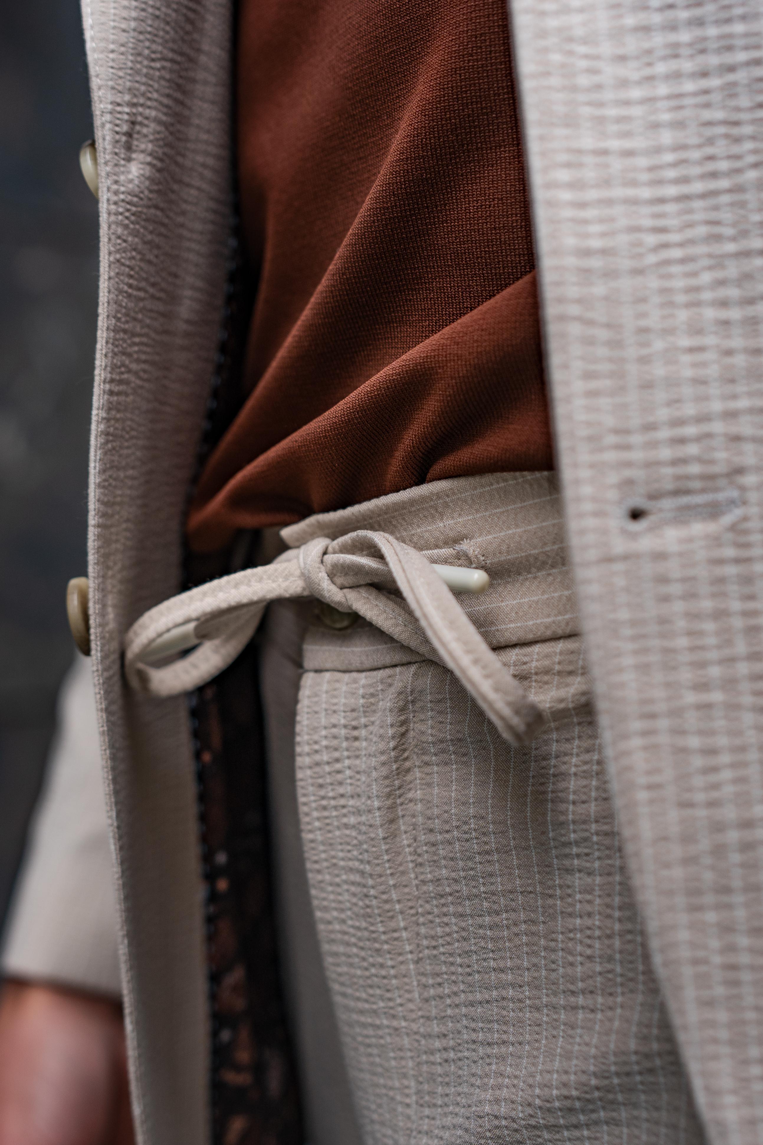 Çizgili Slim Fit Gofre Kumaş Takım Elbiise 