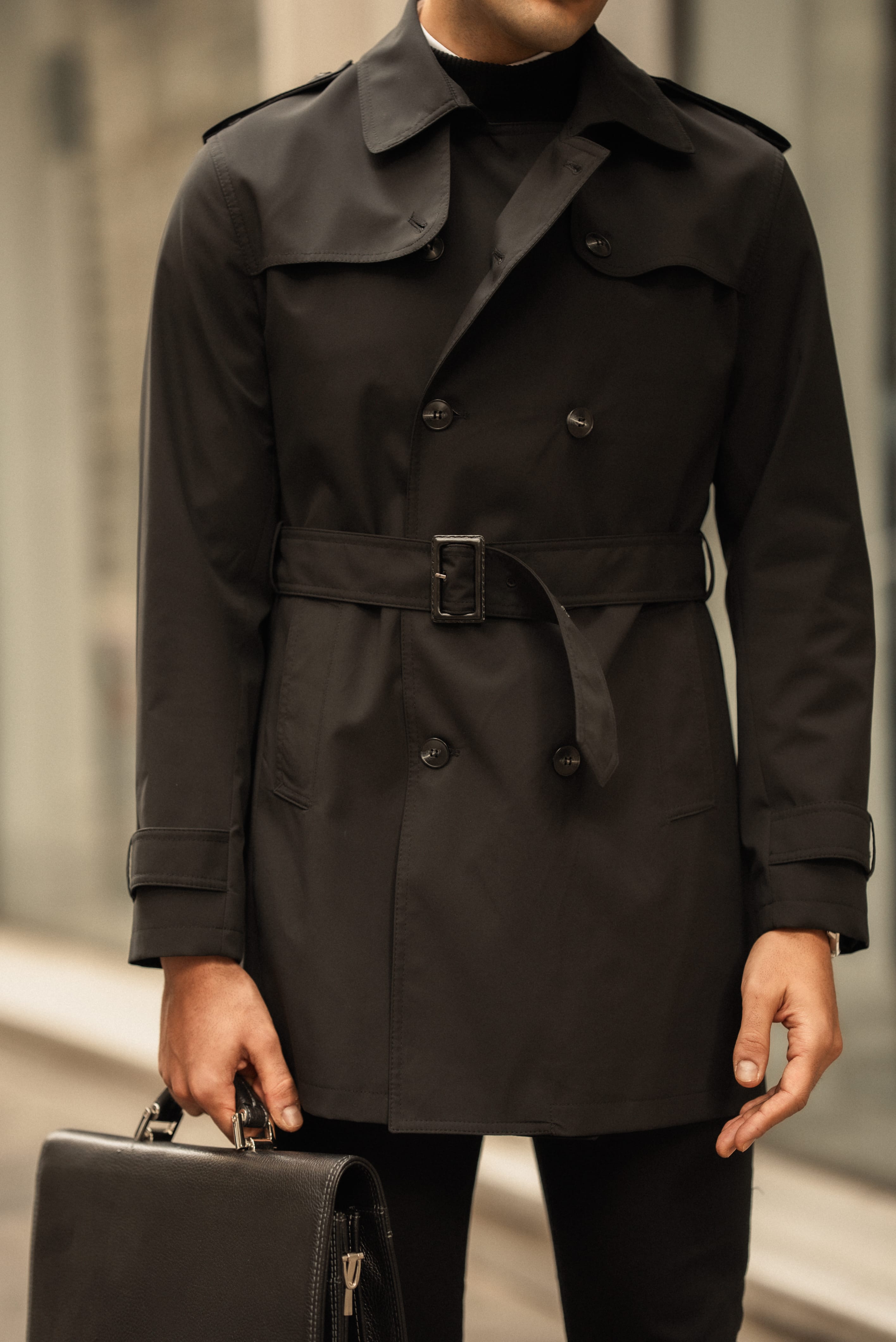 Düz Slim Fit Kemerli Trenchcoat