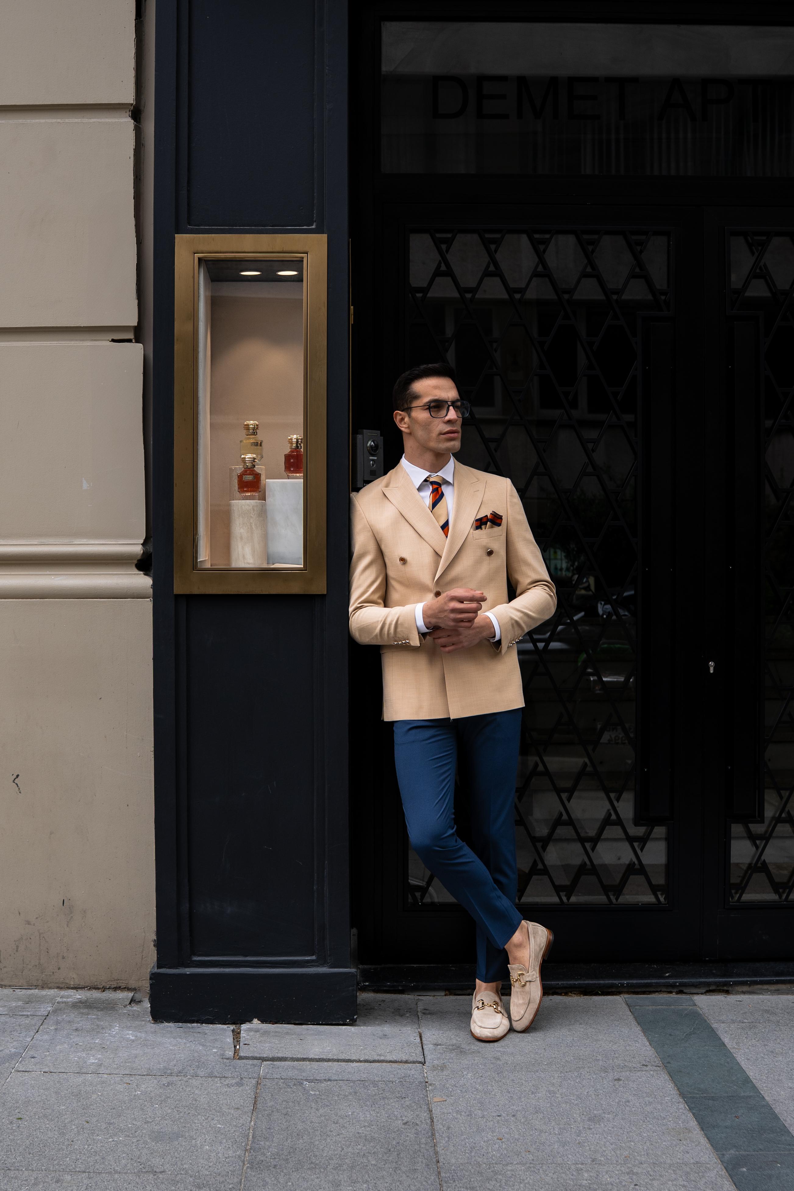 Düz Slim Fit Mono Yaka Kruvaze Ceket 