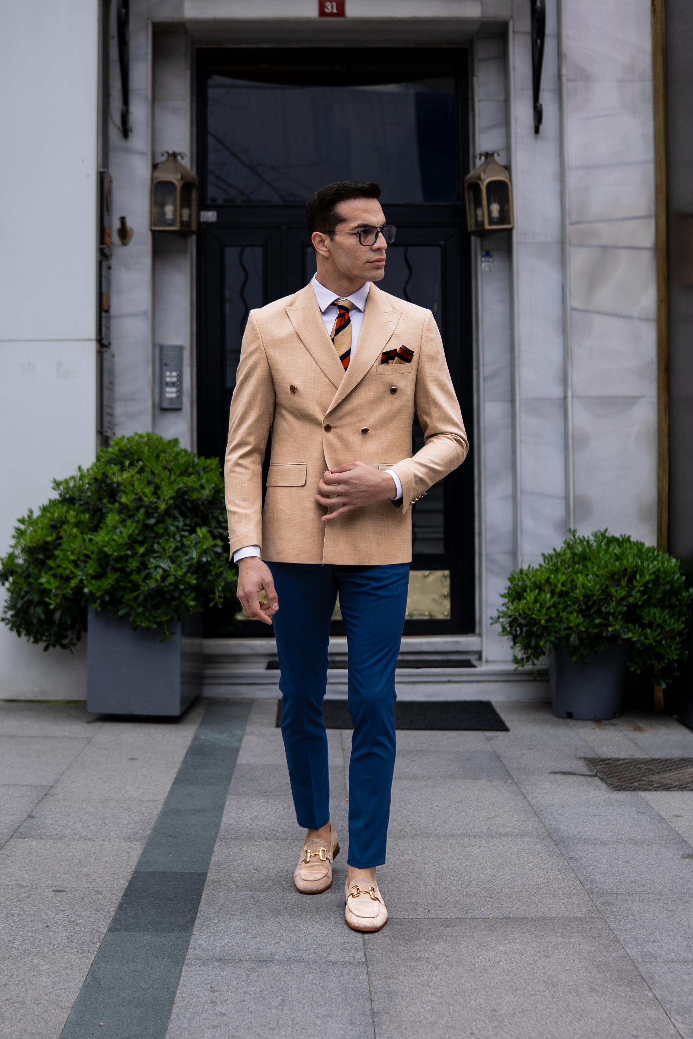 Düz Slim Fit Mono Yaka Kruvaze Ceket 