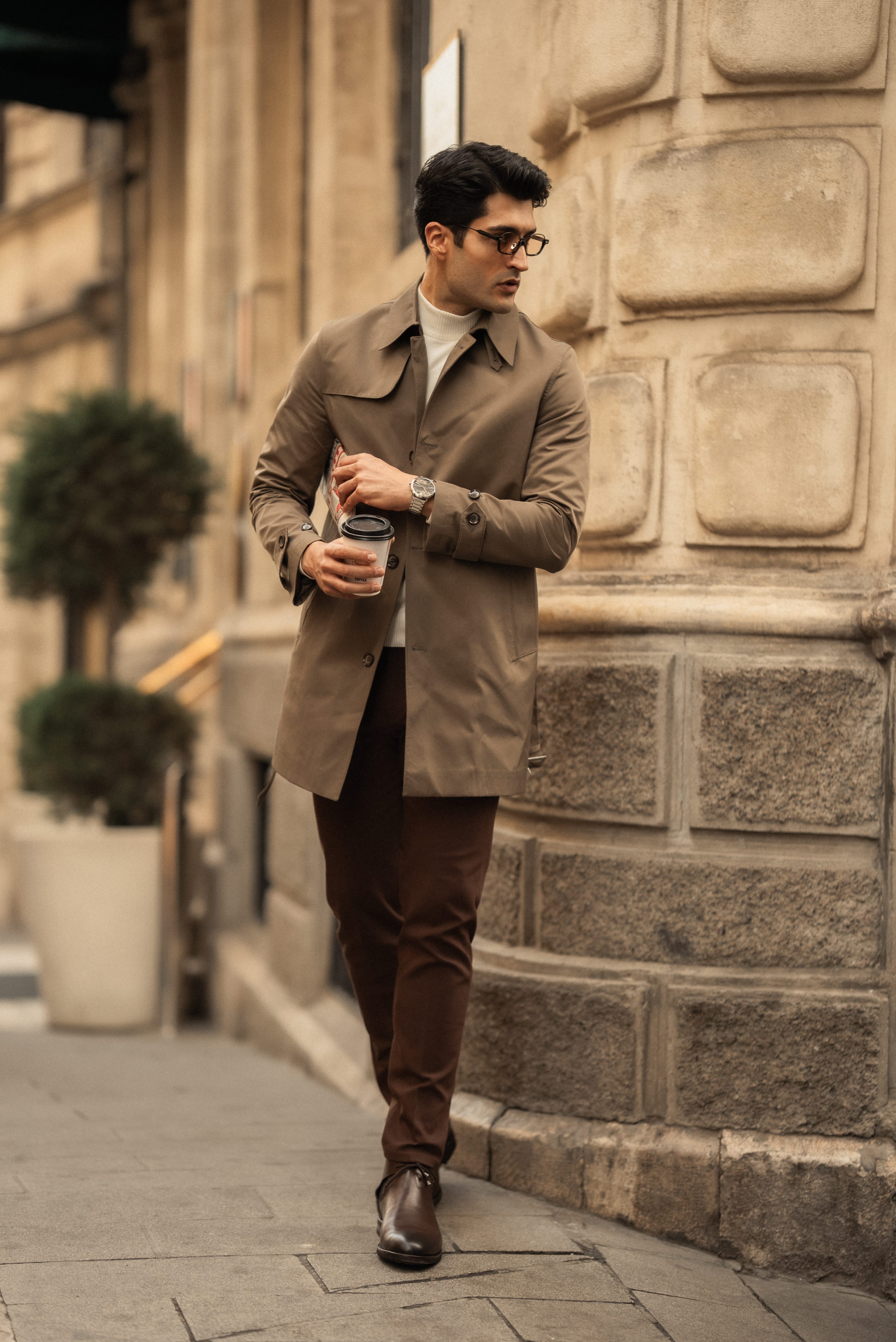 Slim Fit Kemer Tokalı Yan Cep Detaylı Trench Kaban - Haki