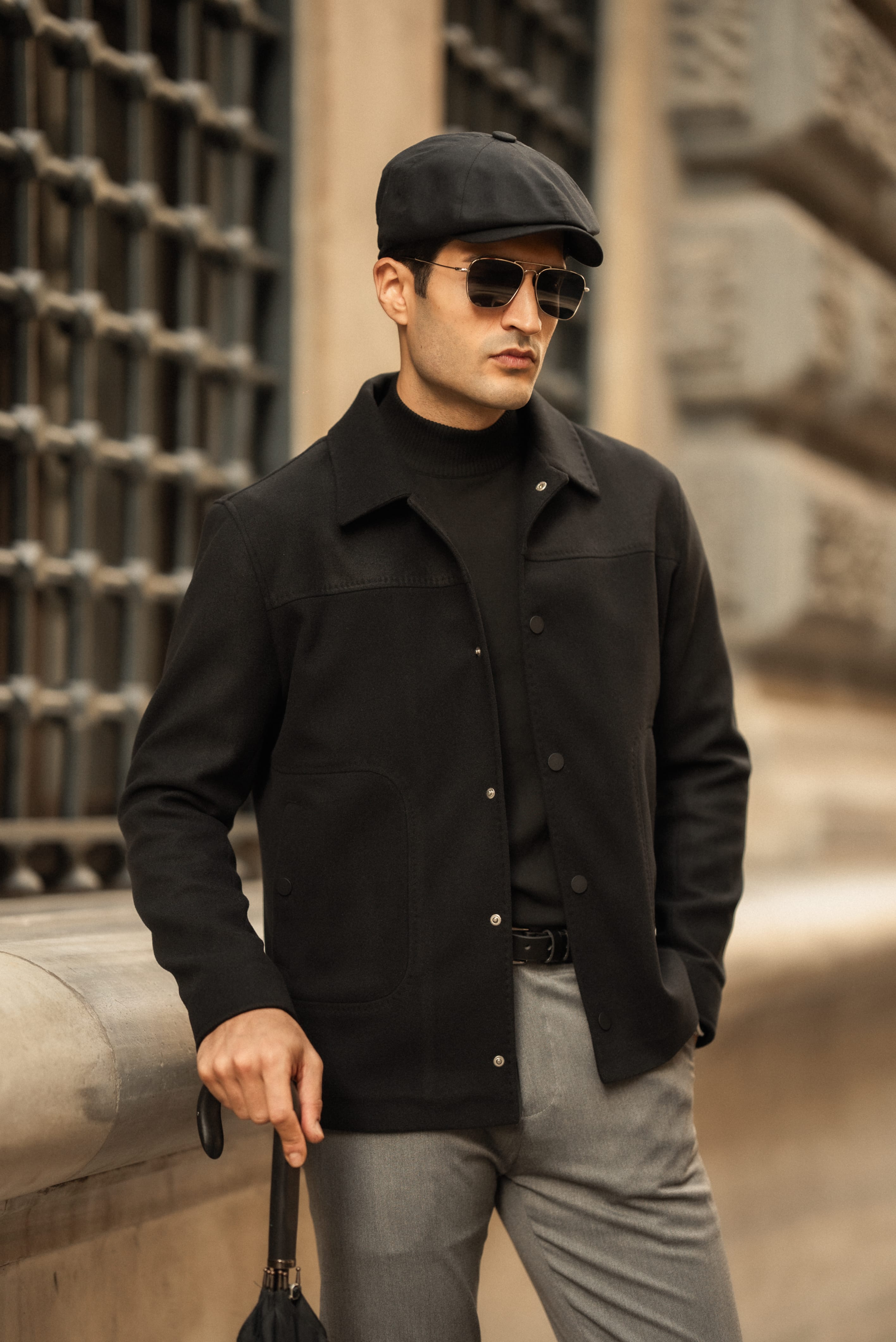 Slim Fit Gömlek Yaka Yün Mont  - Siyah